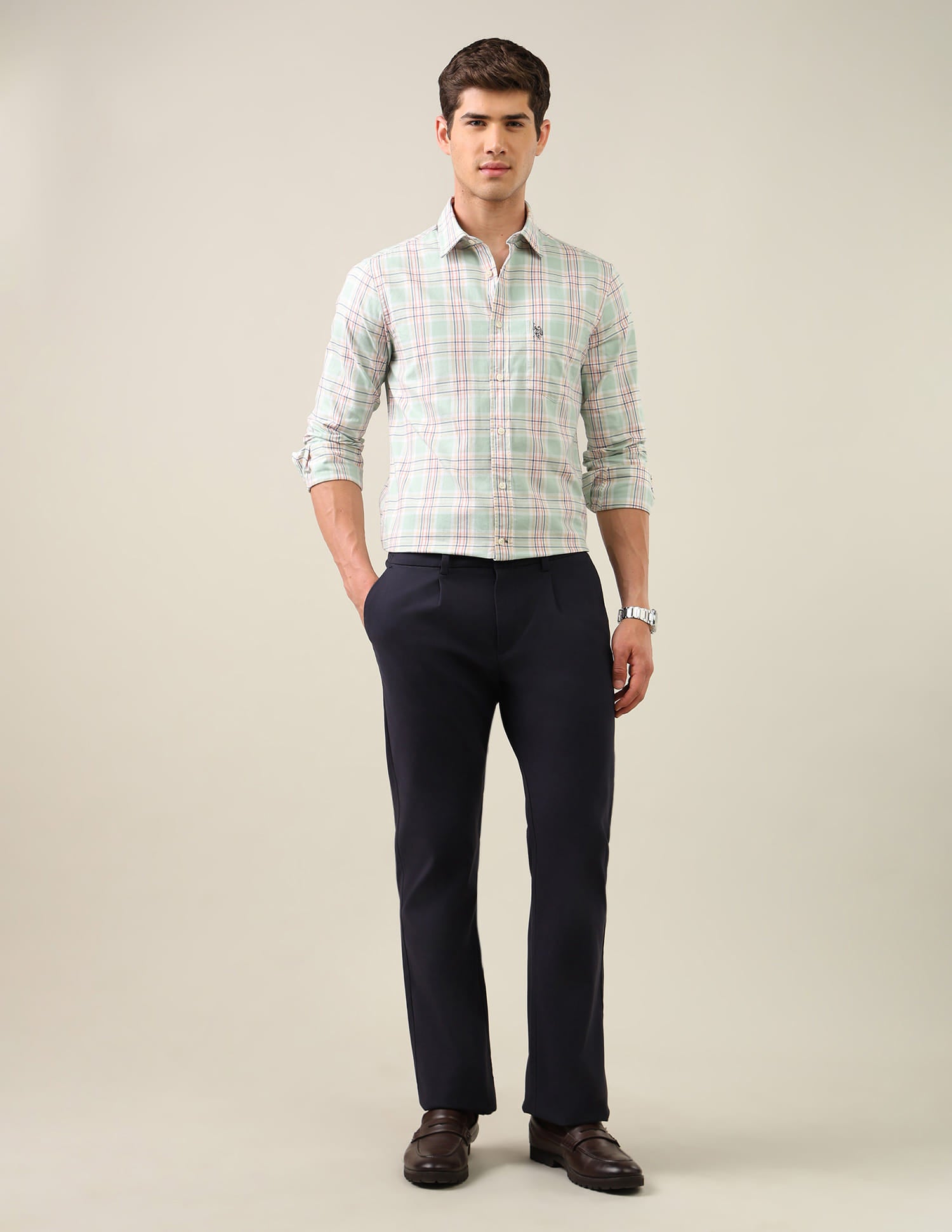 Twill Grid Tattersall Checked Shirt Green - U.S. Polo Assn. India | Large