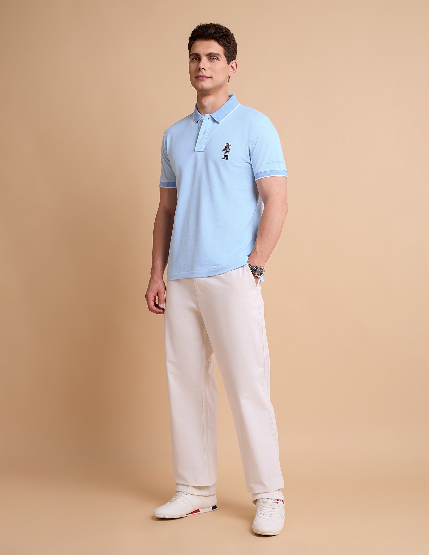 Solid Pure Cotton Polo Shirt Light Blue - U.S. POLO ASSN. | Large