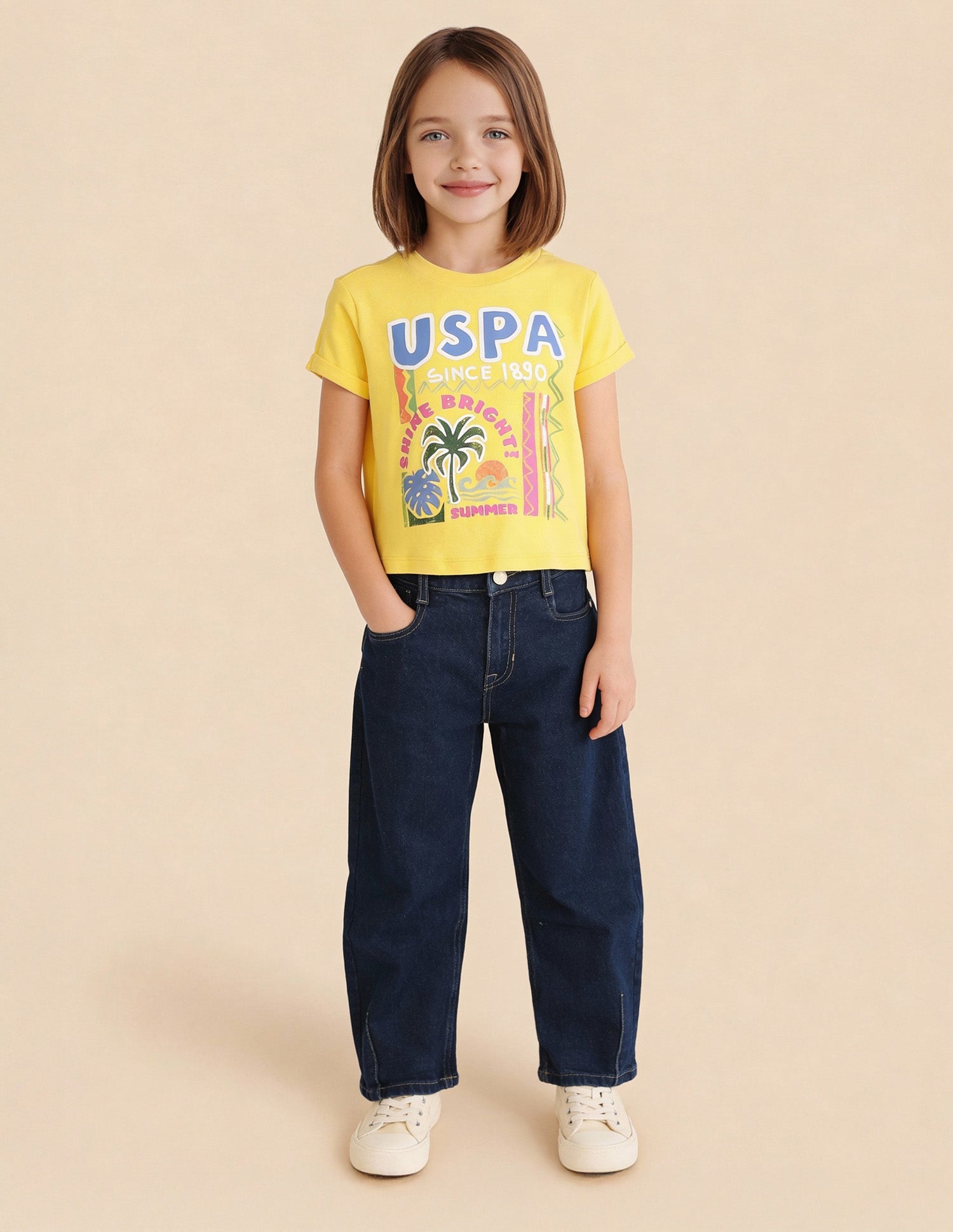 Girls Regular Fit Graphic Brand Printed Top Yellow - U.S. Polo Assn. India | Large