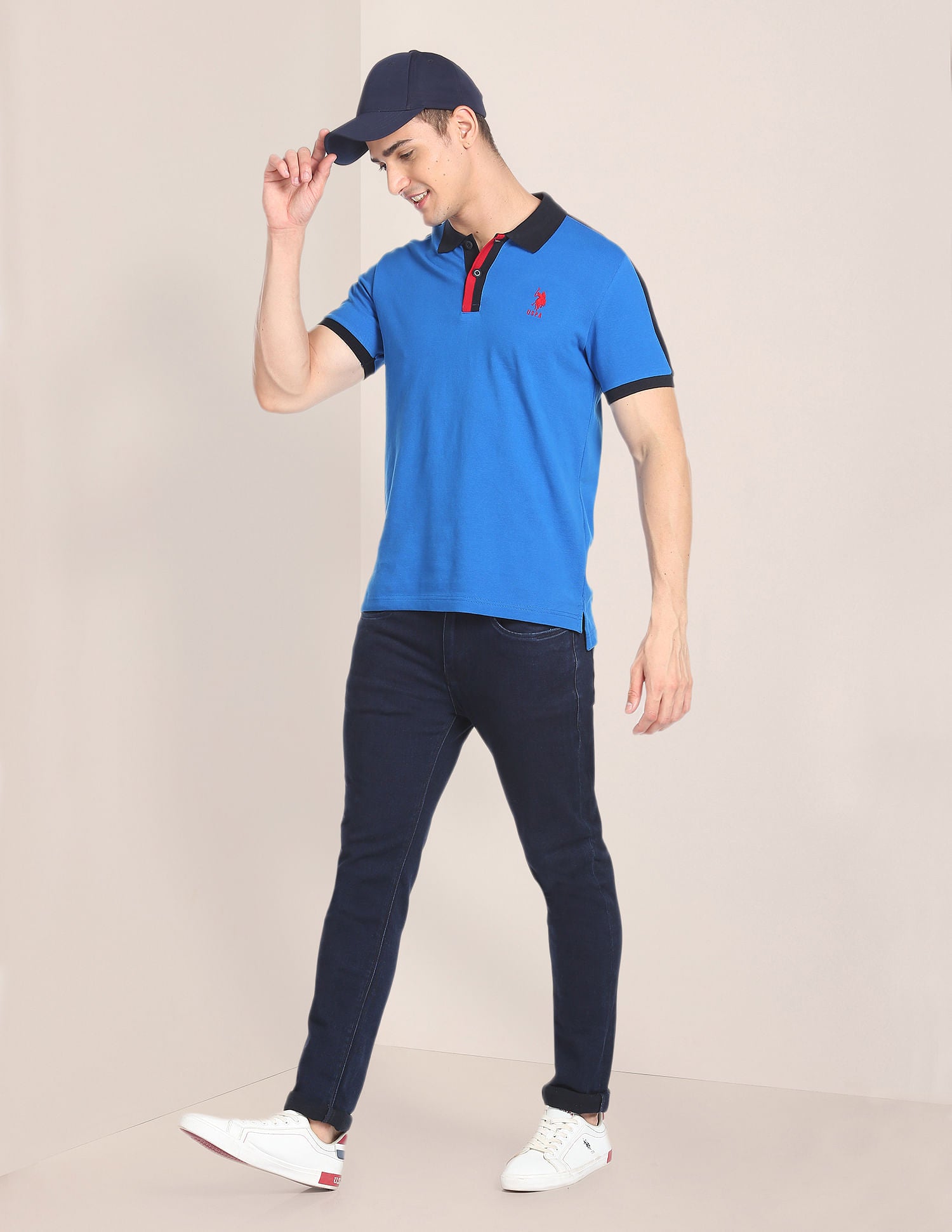 Striped Sleeve Cotton Polo Shirt Blue - U.S. Polo Assn. India | Large