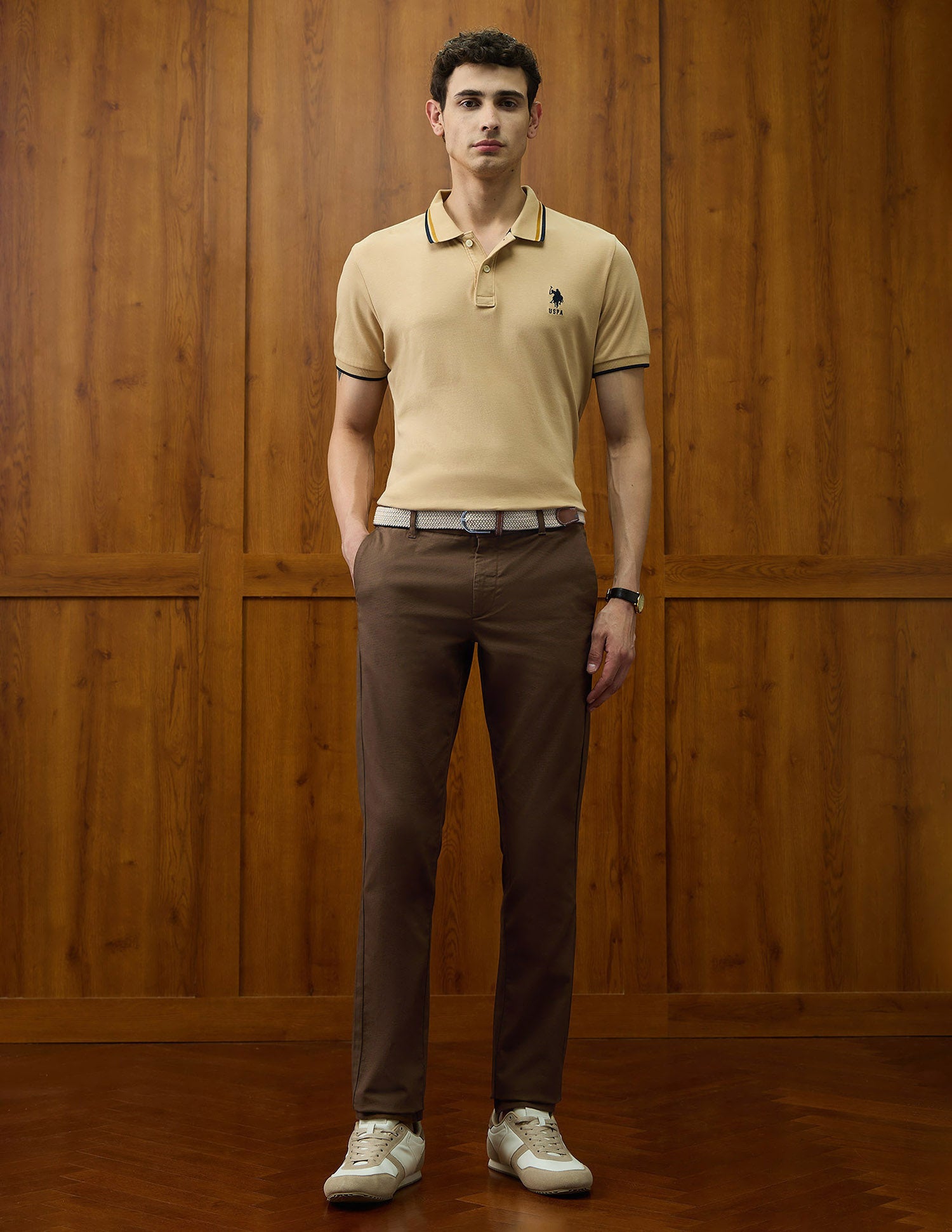 Denver Slim Fit Varsity Theatre Trousers Brown - U.S. POLO ASSN. | Large