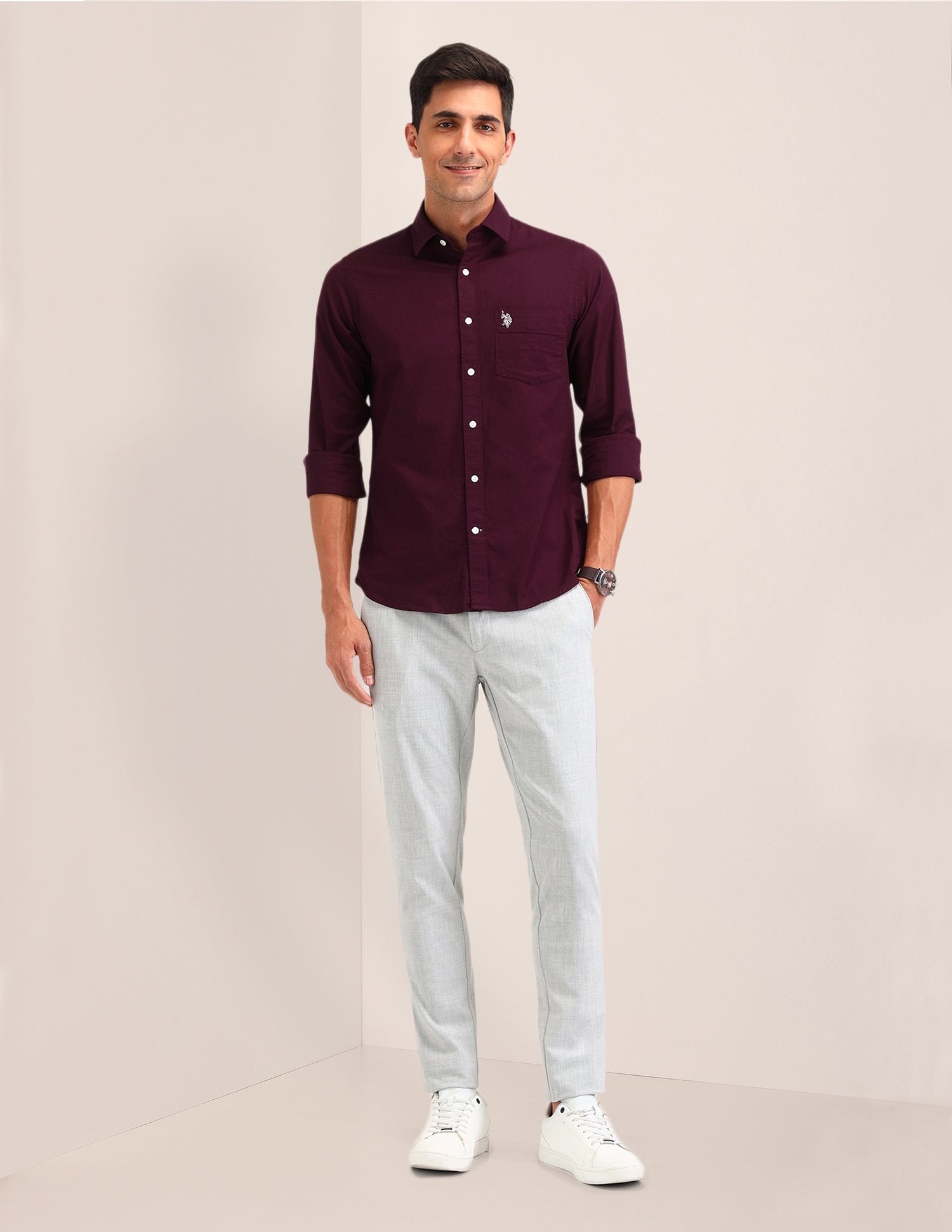 Solid Tailored Fit Shirt Maroon - U.S. POLO ASSN. | Large