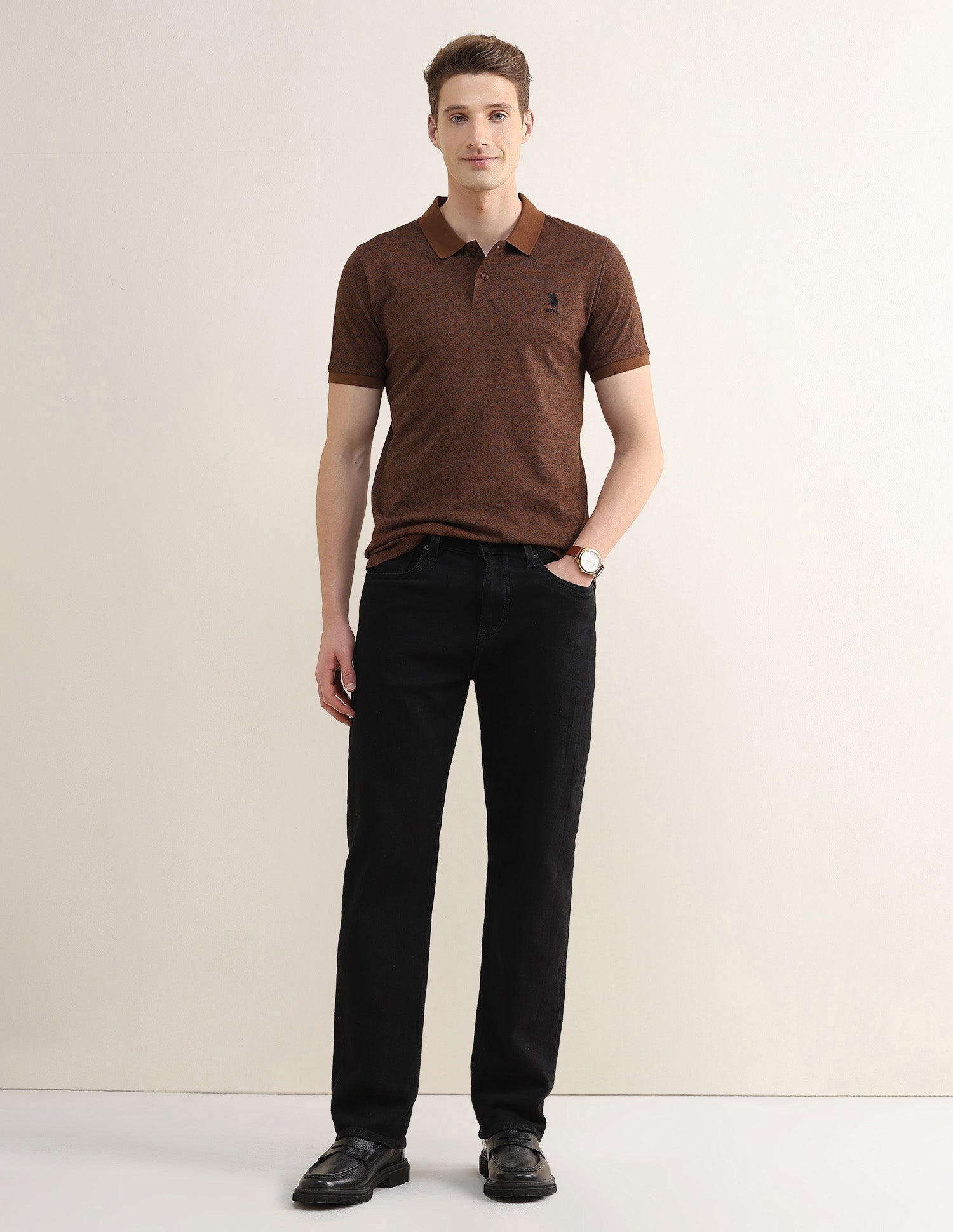 Tropical Printed Slim Fit Polo Shirt Rust - U.S. Polo Assn. India | Large