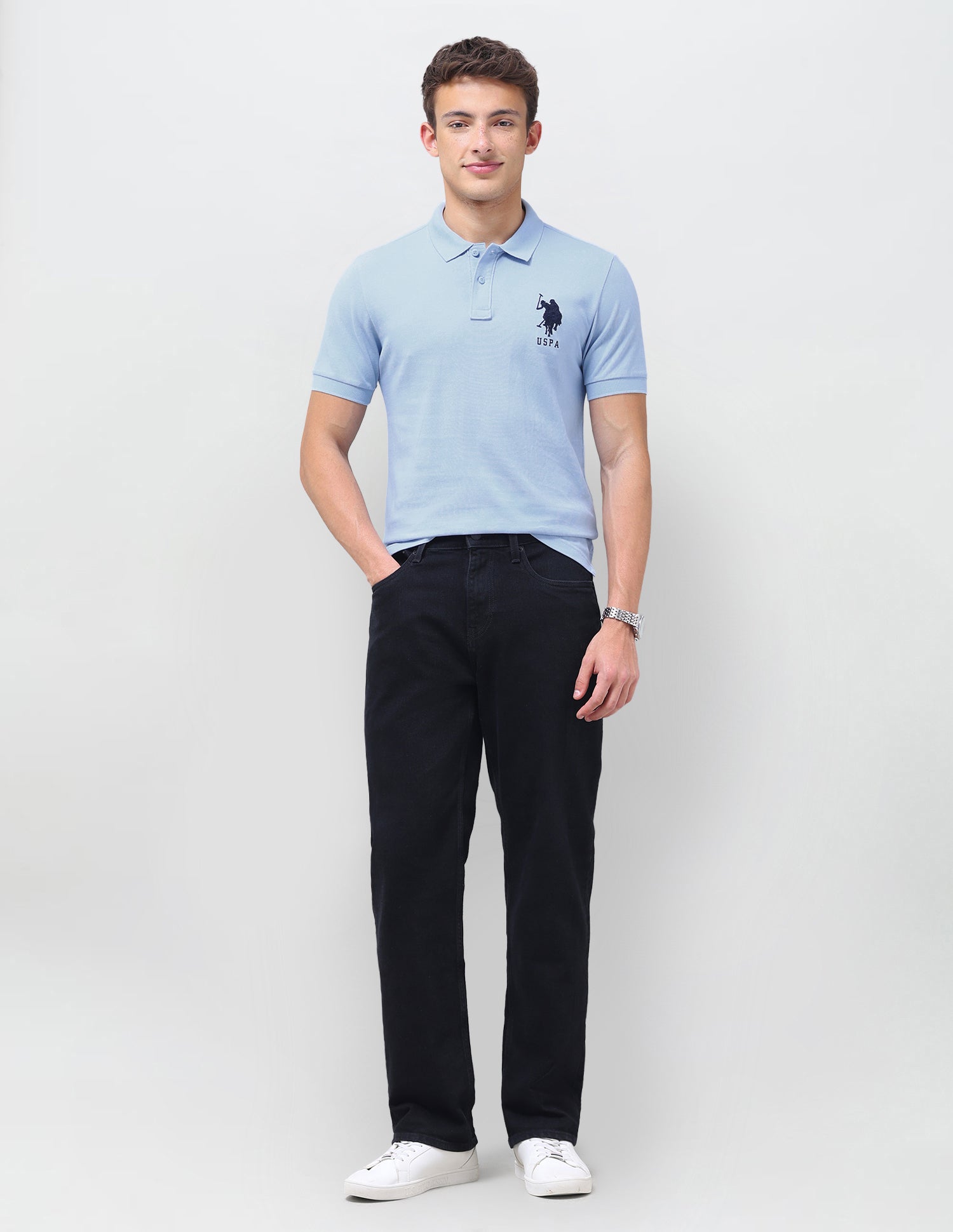 Solid Regular Fit Polo Shirt Light Blue - U.S. Polo Assn. India | Large