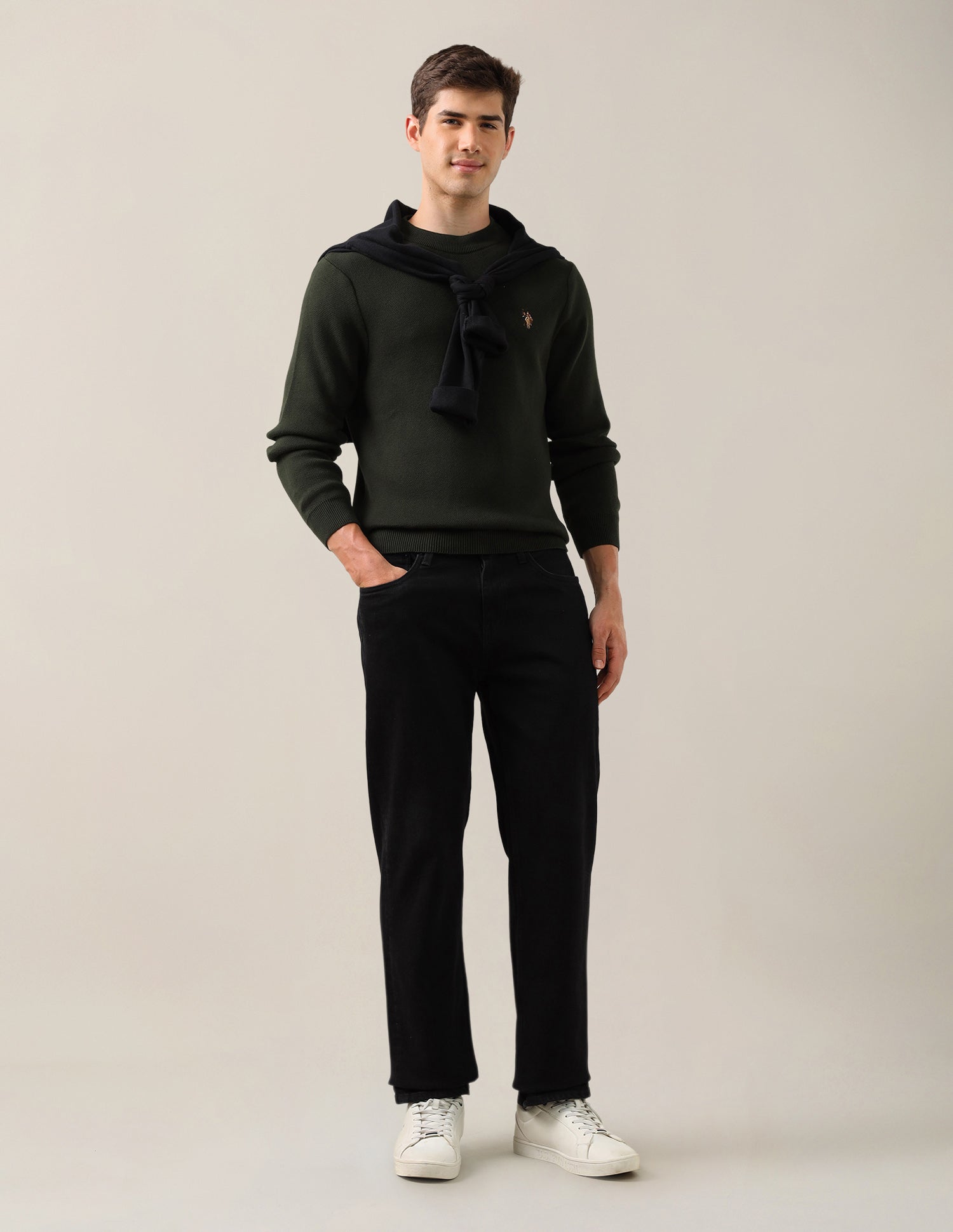 Solid Regular Fit Sweater Dark Green - U.S. Polo Assn. India | Large