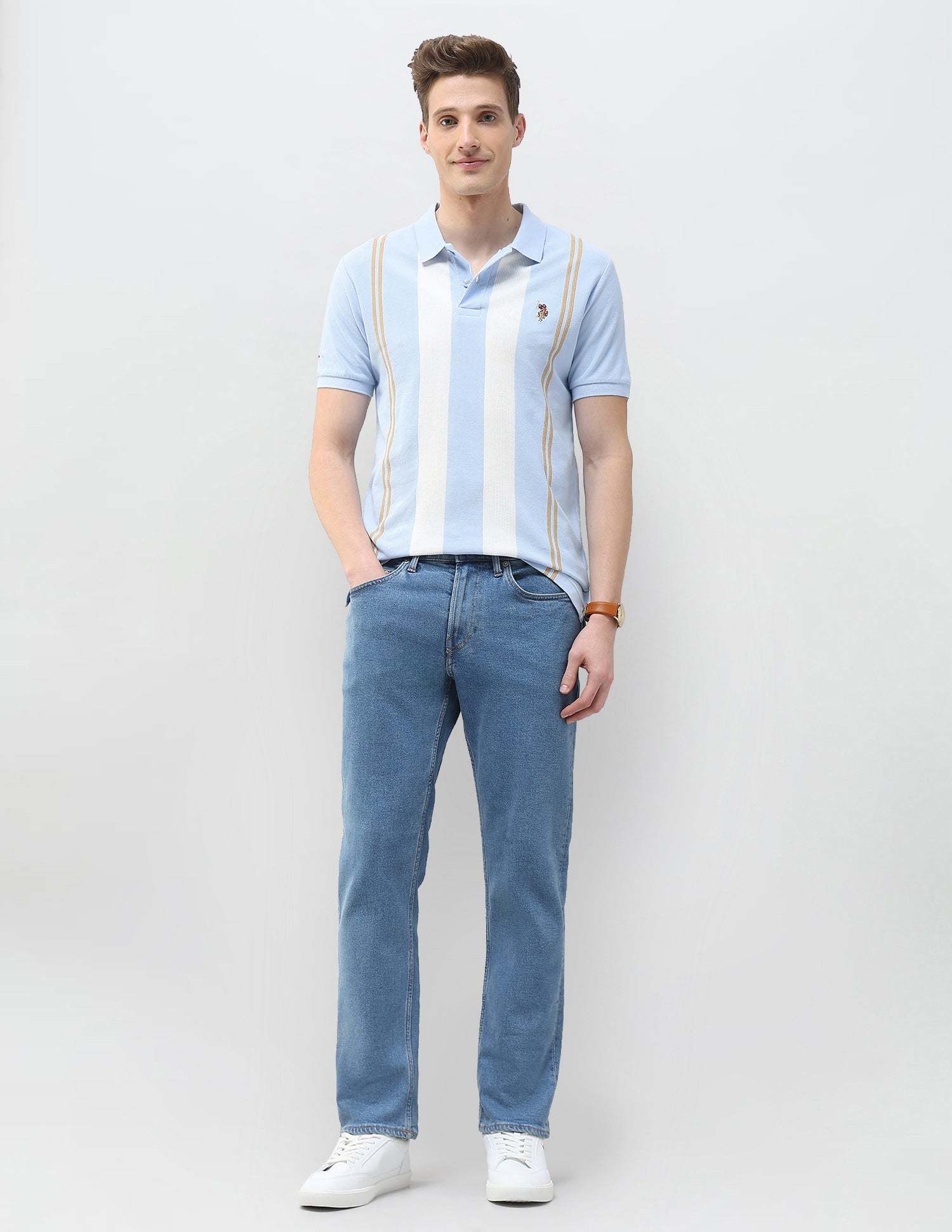 Vertical Striped Motel On The Coast Polo Shirt Light Blue - U.S. Polo Assn. India | Large