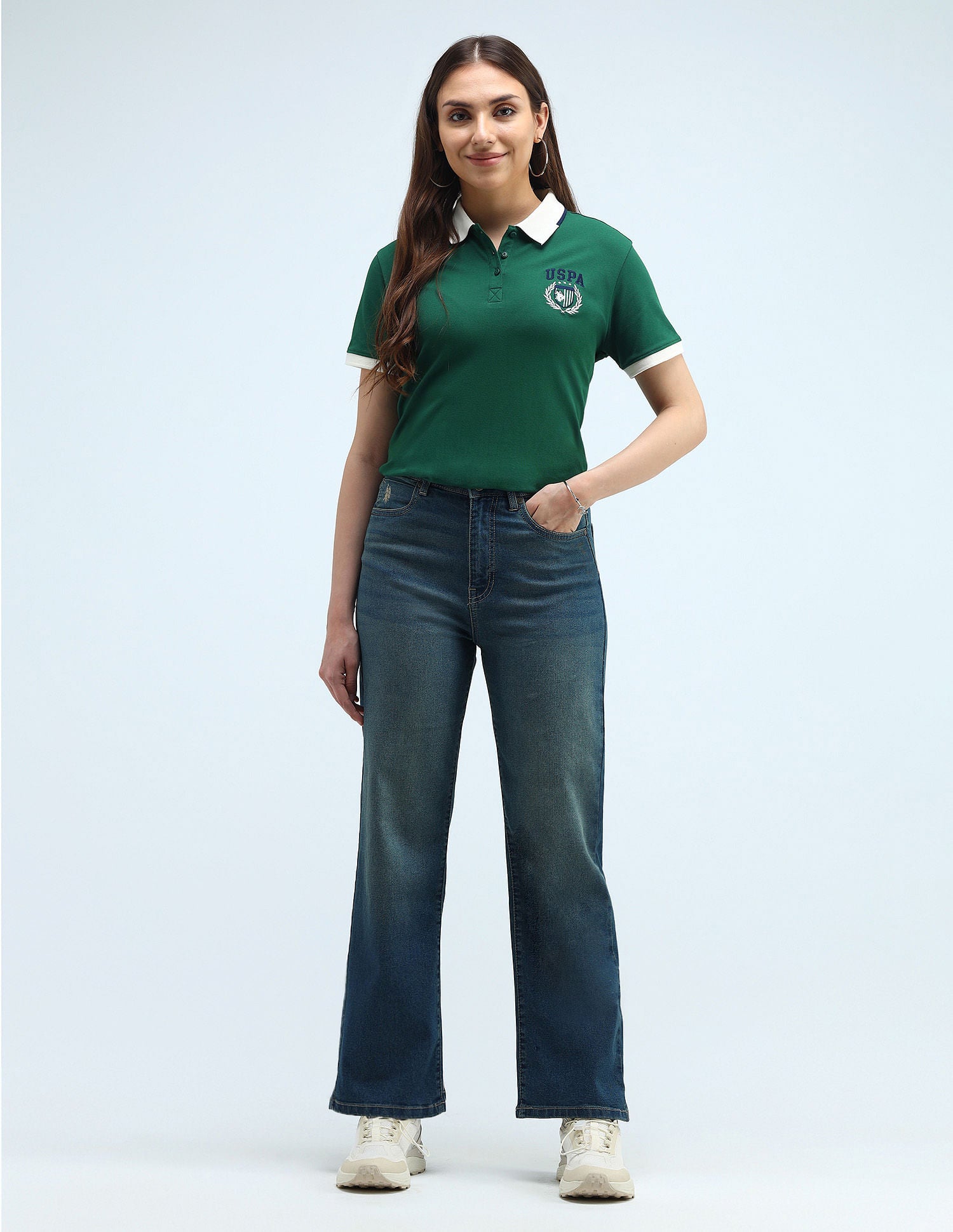 High Rise Wide Leg Jeans Blue - U.S. POLO ASSN. | Large