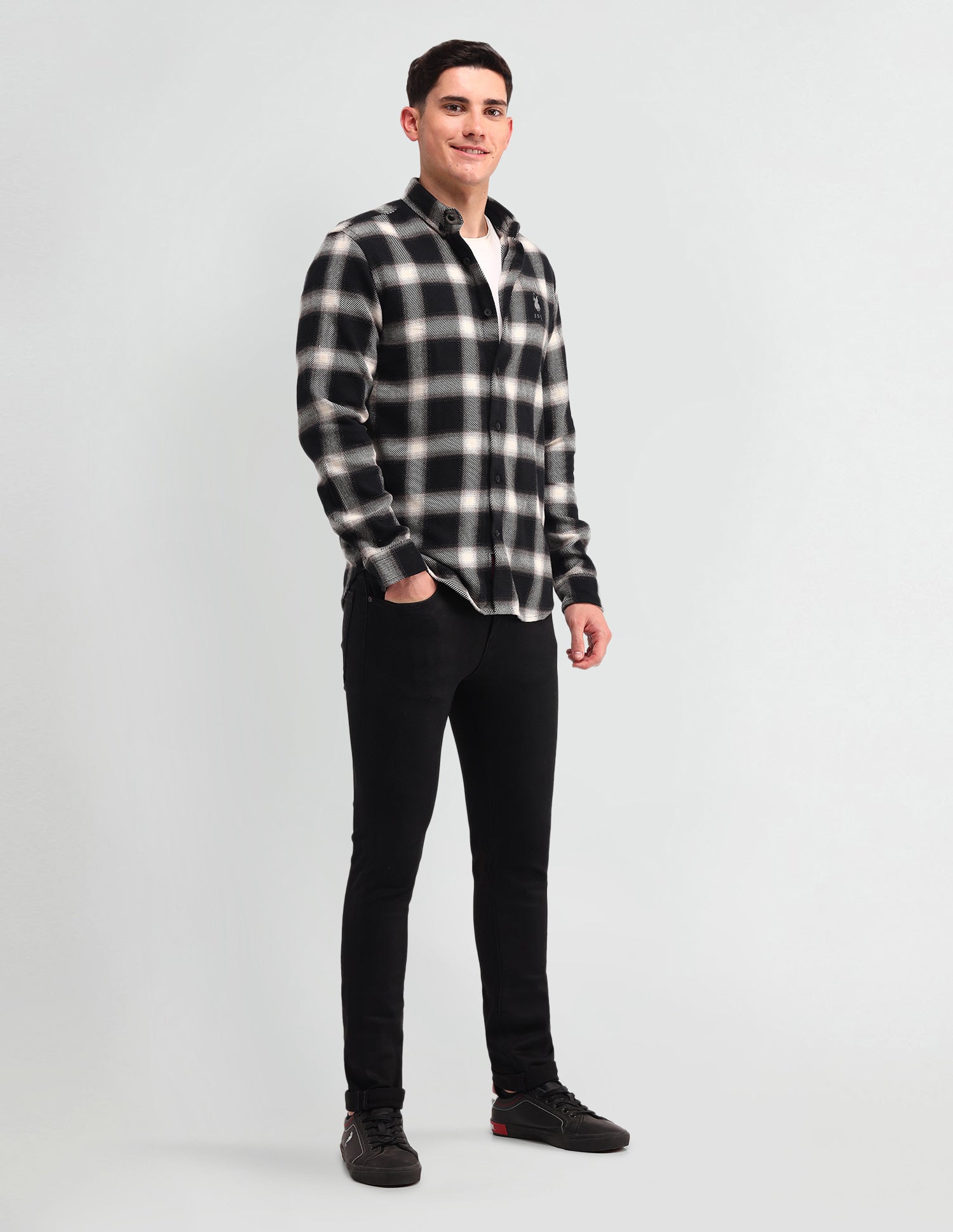 Dupplin Checked Slim Fit Shirt Black - U.S. Polo Assn. India | Large