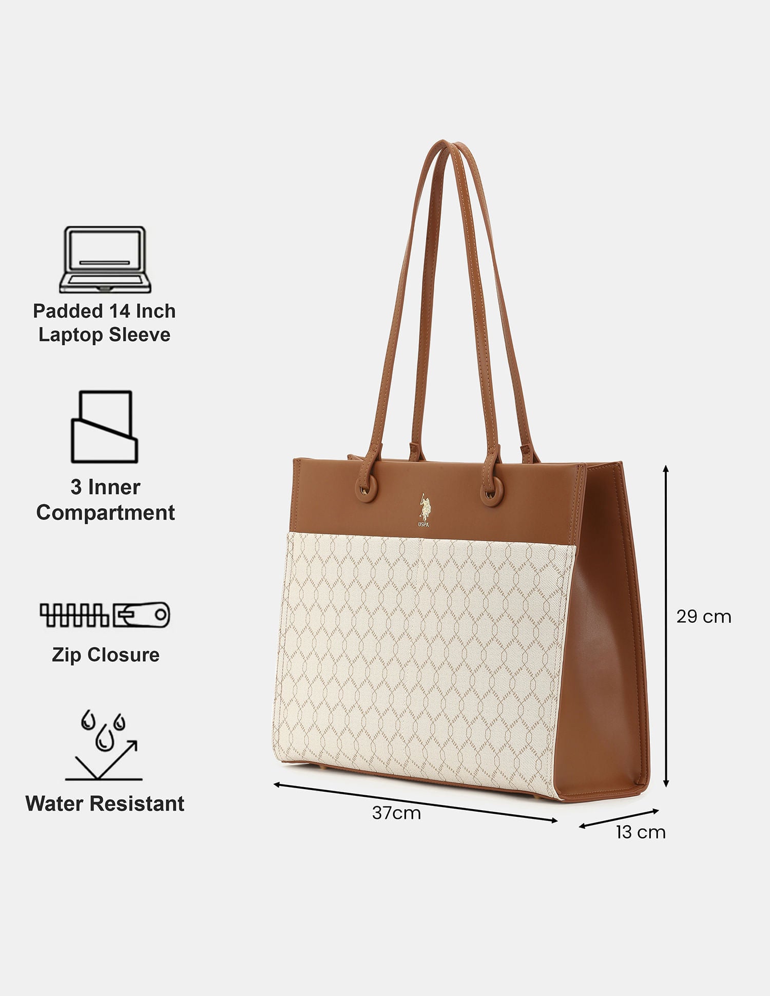 Women Bria Tote Bag with Monogram Print Beige - U.S. POLO ASSN. | Large