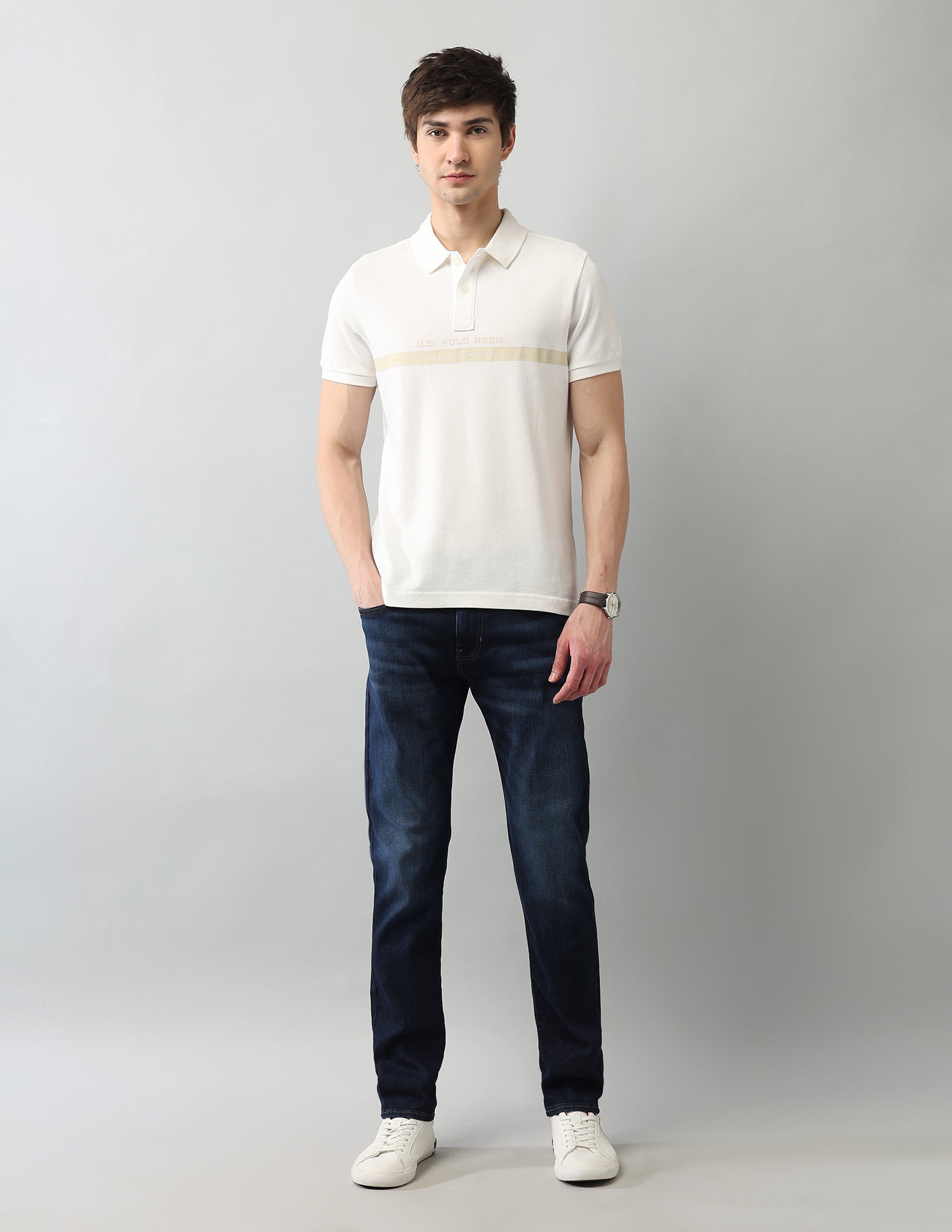 Muscle Fit Brand Printed Polo Shirt Ivory - U.S. Polo Assn. India | Large