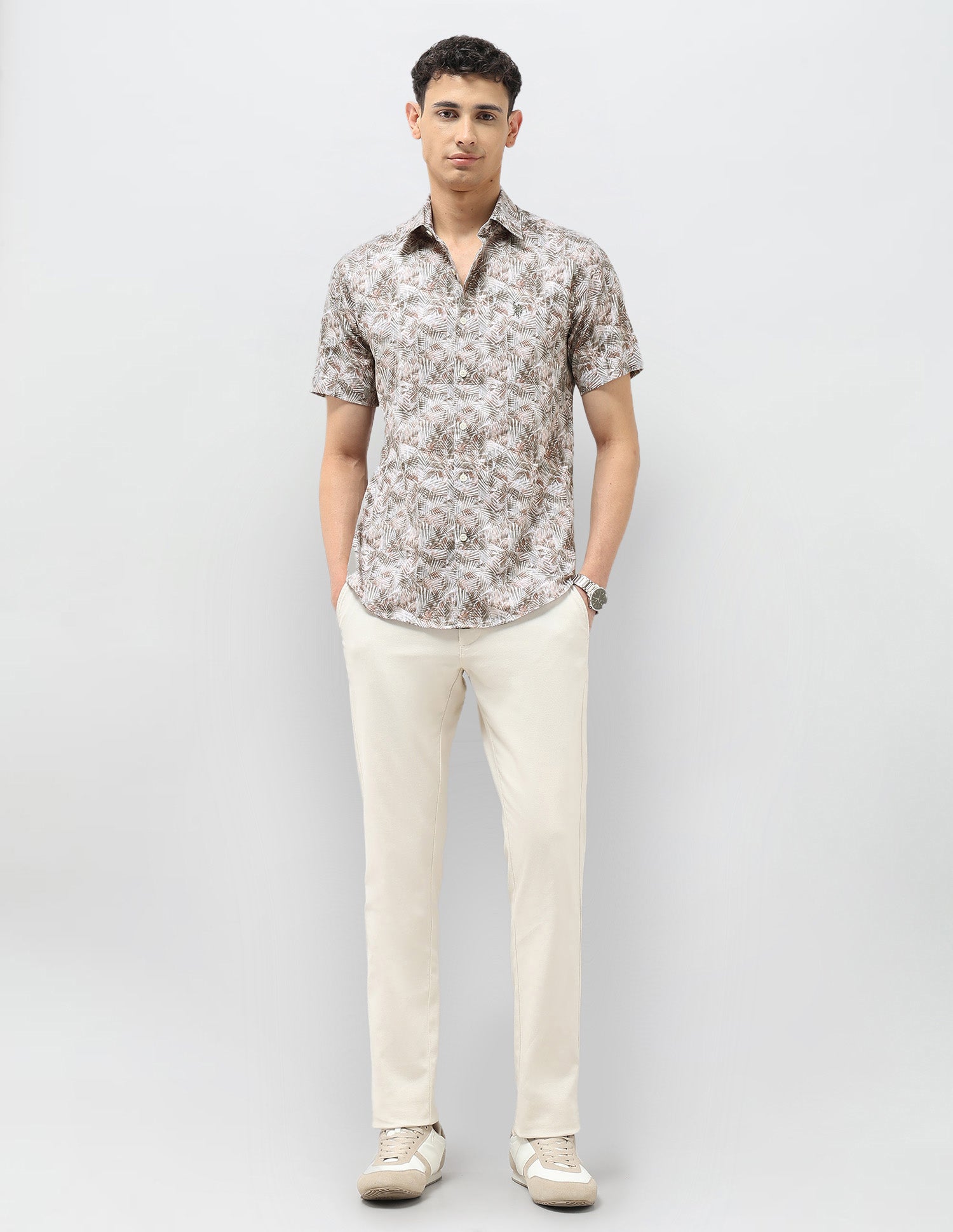 Tropical Printed Satin Shirt Green - U.S. POLO ASSN. | Large