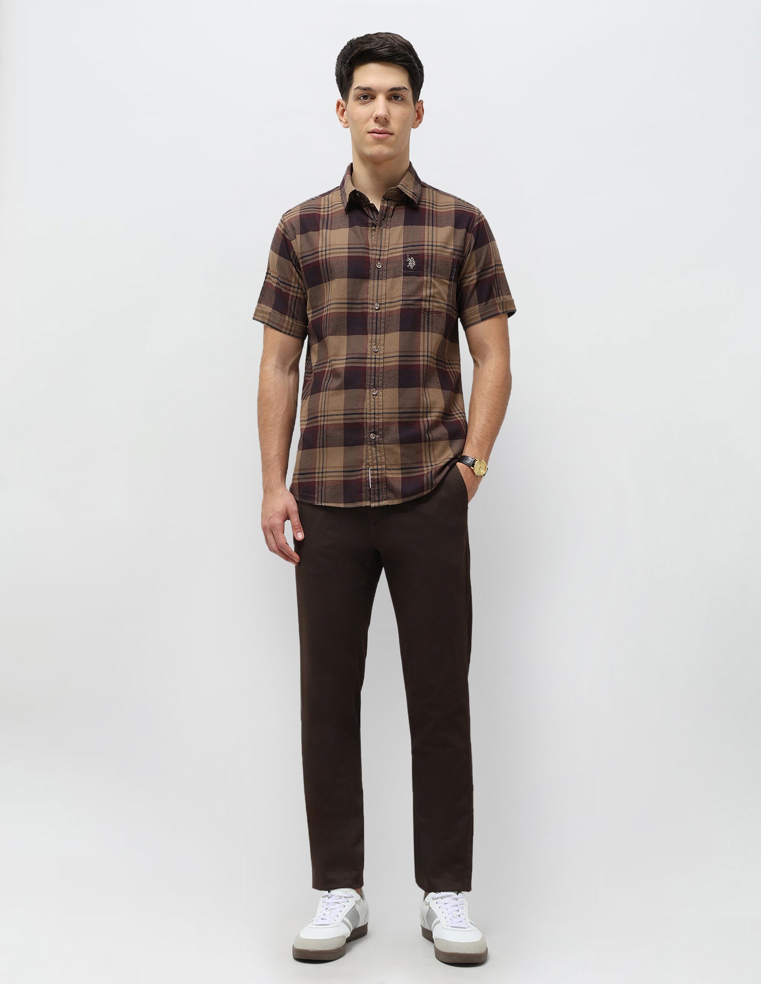 Tartan Checked Twill Shirt Brown - U.S. POLO ASSN. | Large