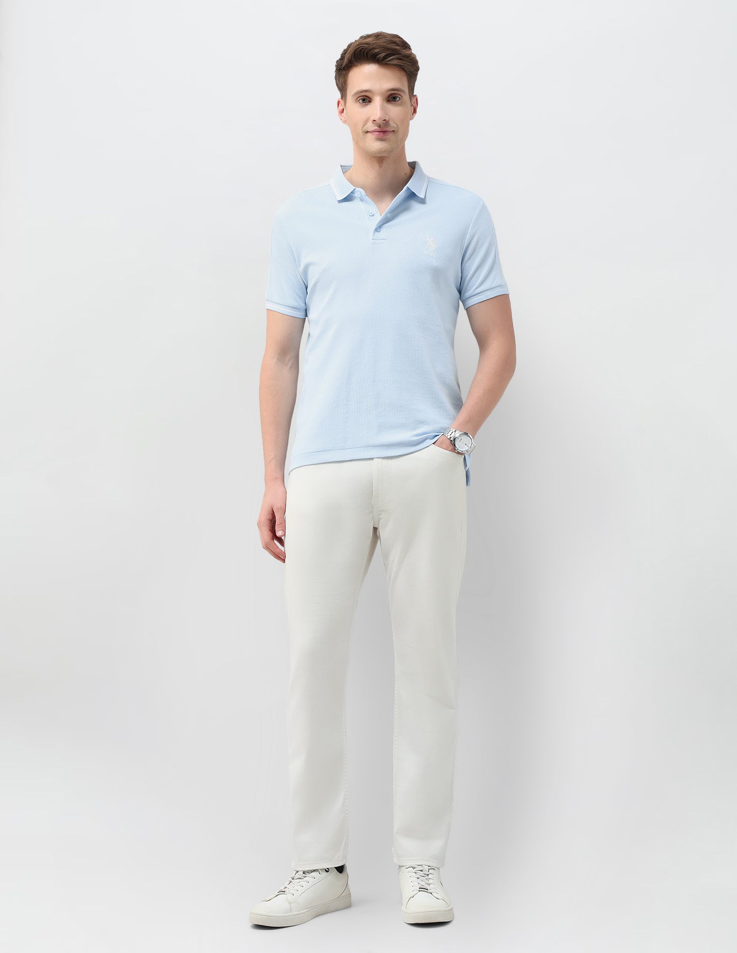 Solid Regular Fit Polo Shirt Light Blue - U.S. Polo Assn. India | Large