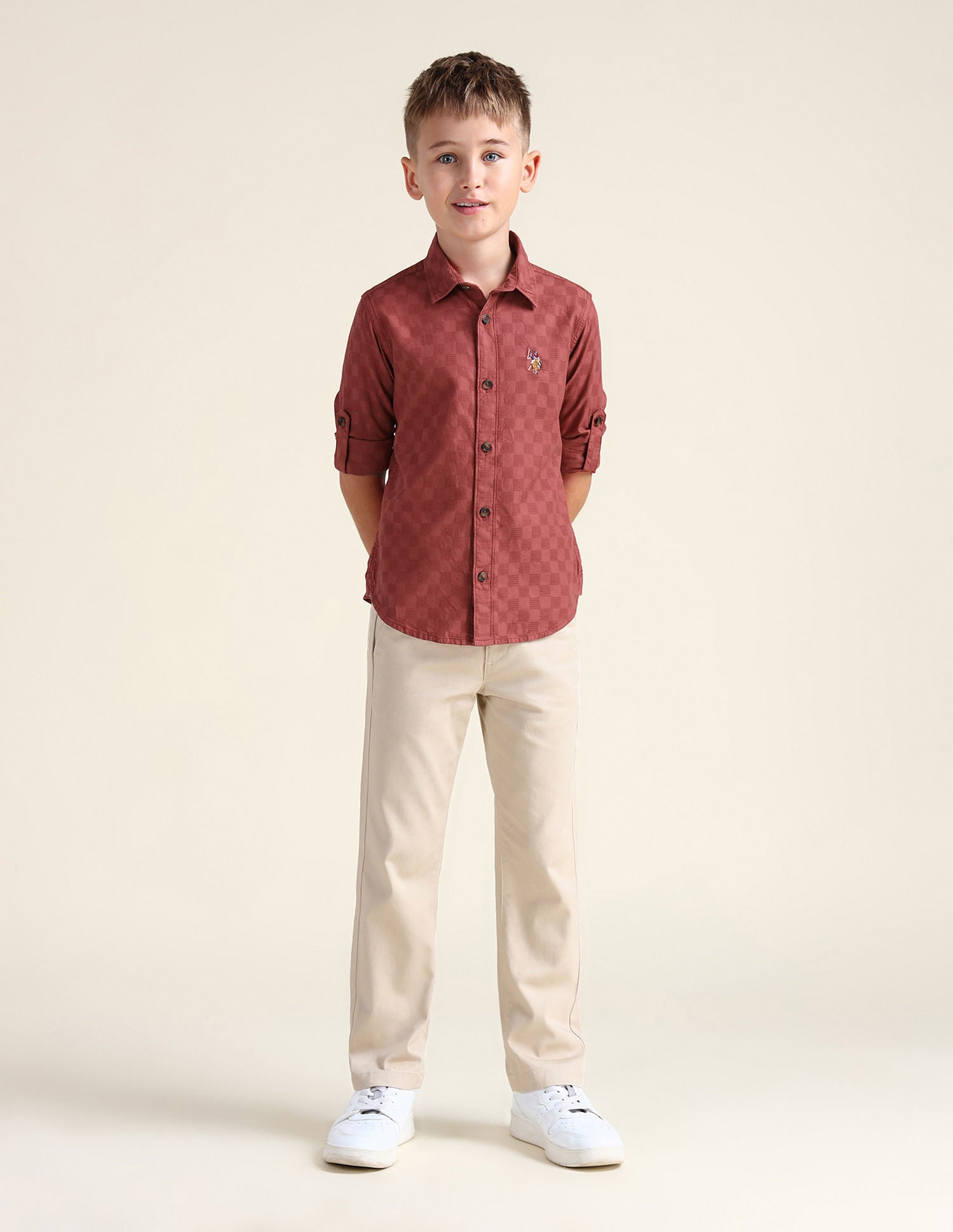 Boys Pure Cotton Regular Fit Shirt Rust - U.S. Polo Assn. India | Large