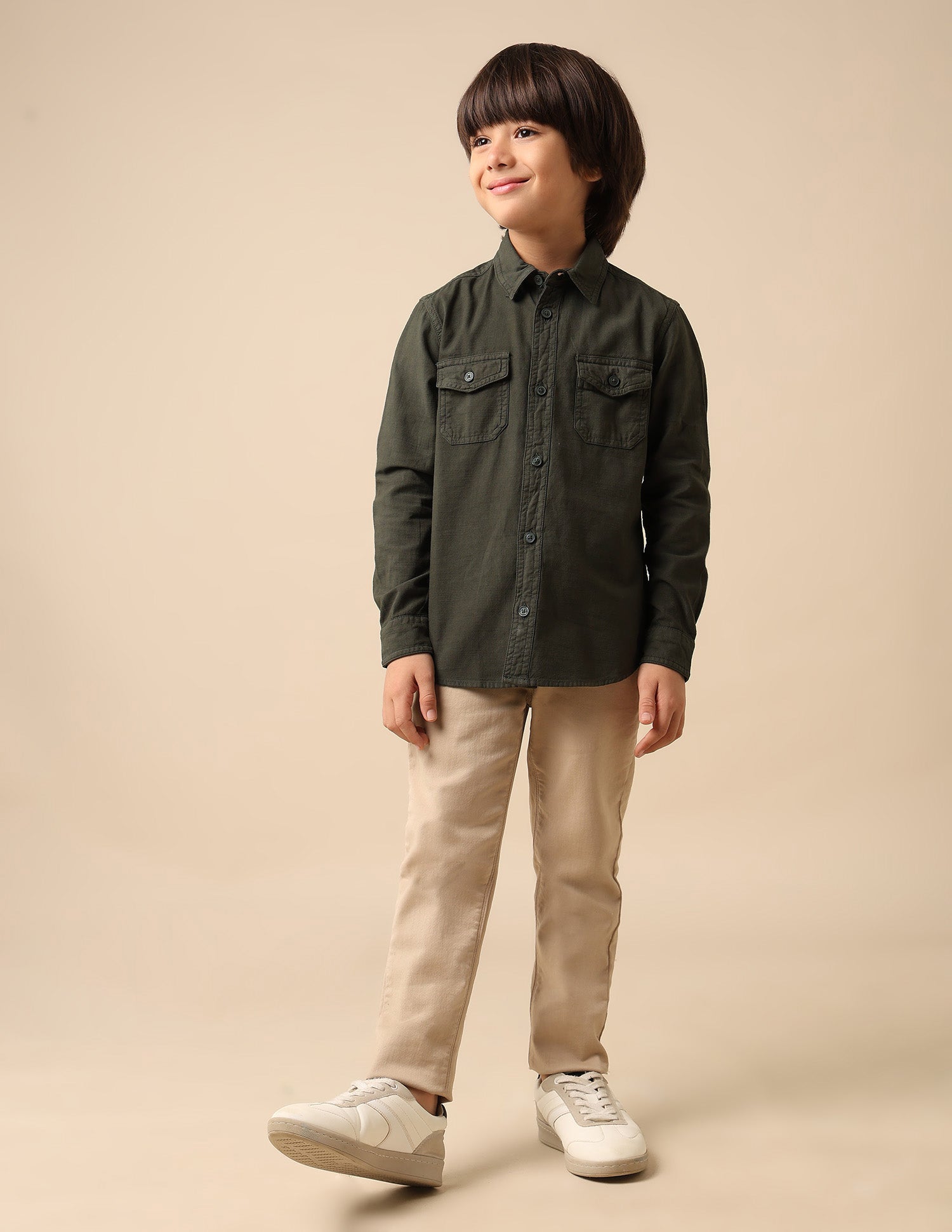 Boys Regular Fit Solid Shirt Olive - U.S. POLO ASSN. | Large