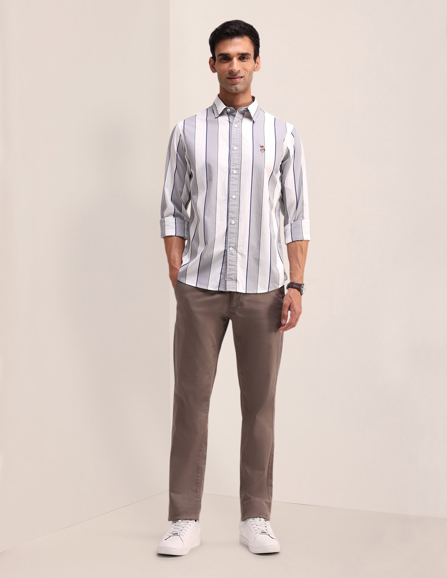 Vertical Striped Poplin Shirt Grey - U.S. Polo Assn. India | Large
