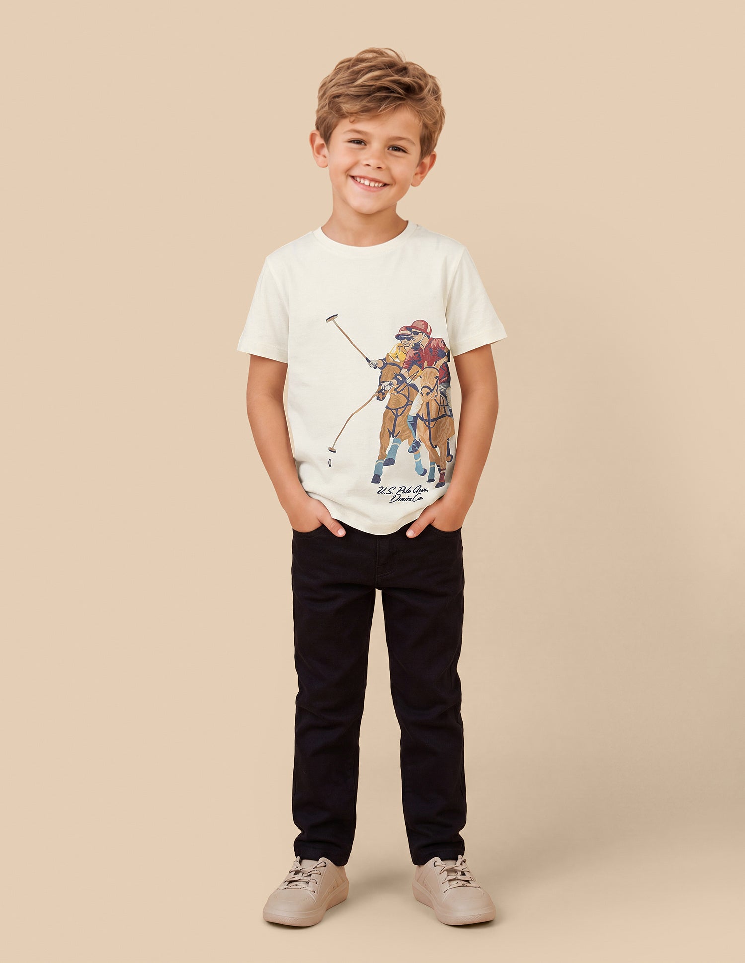 Graphic Brand Printed Regular Fit T-Shirt Ivory - U.S. Polo Assn. India | Large