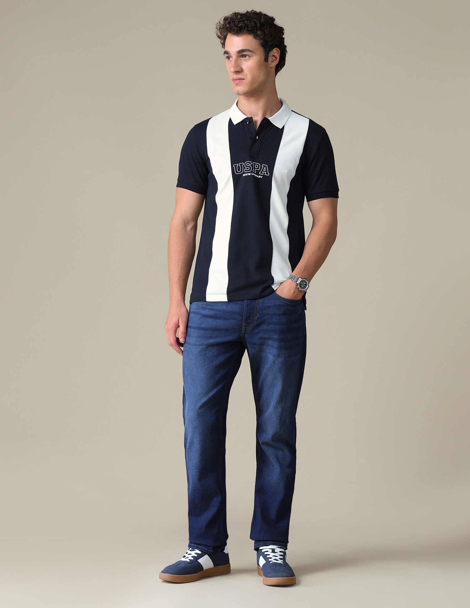 Slim Fit Colour Blocked Polo Shirt Navy - U.S. Polo Assn. India | Large