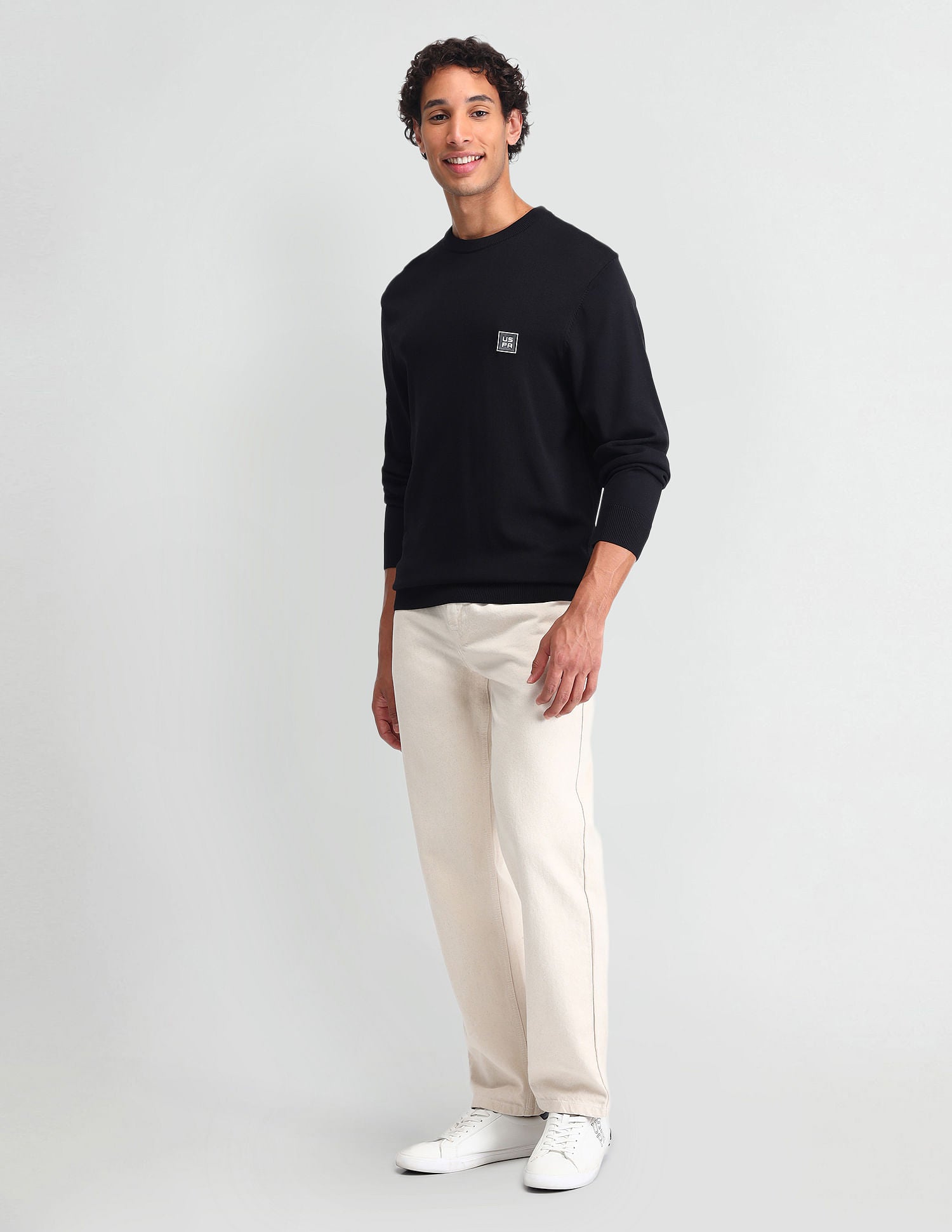 Regular Fit Solid Sweater Black - U.S. Polo Assn. India | Large