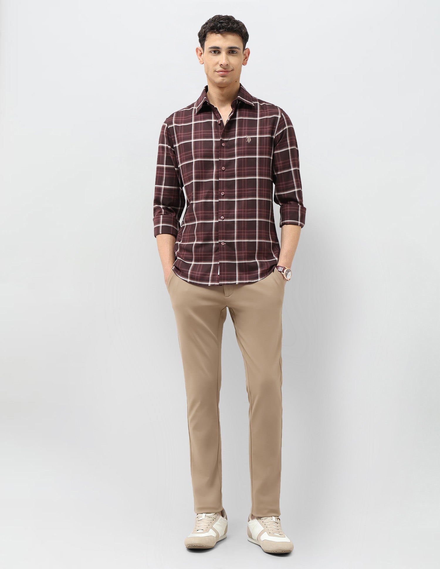Twill Tailored Fit Shirt Maroon - U.S. POLO ASSN. | Large