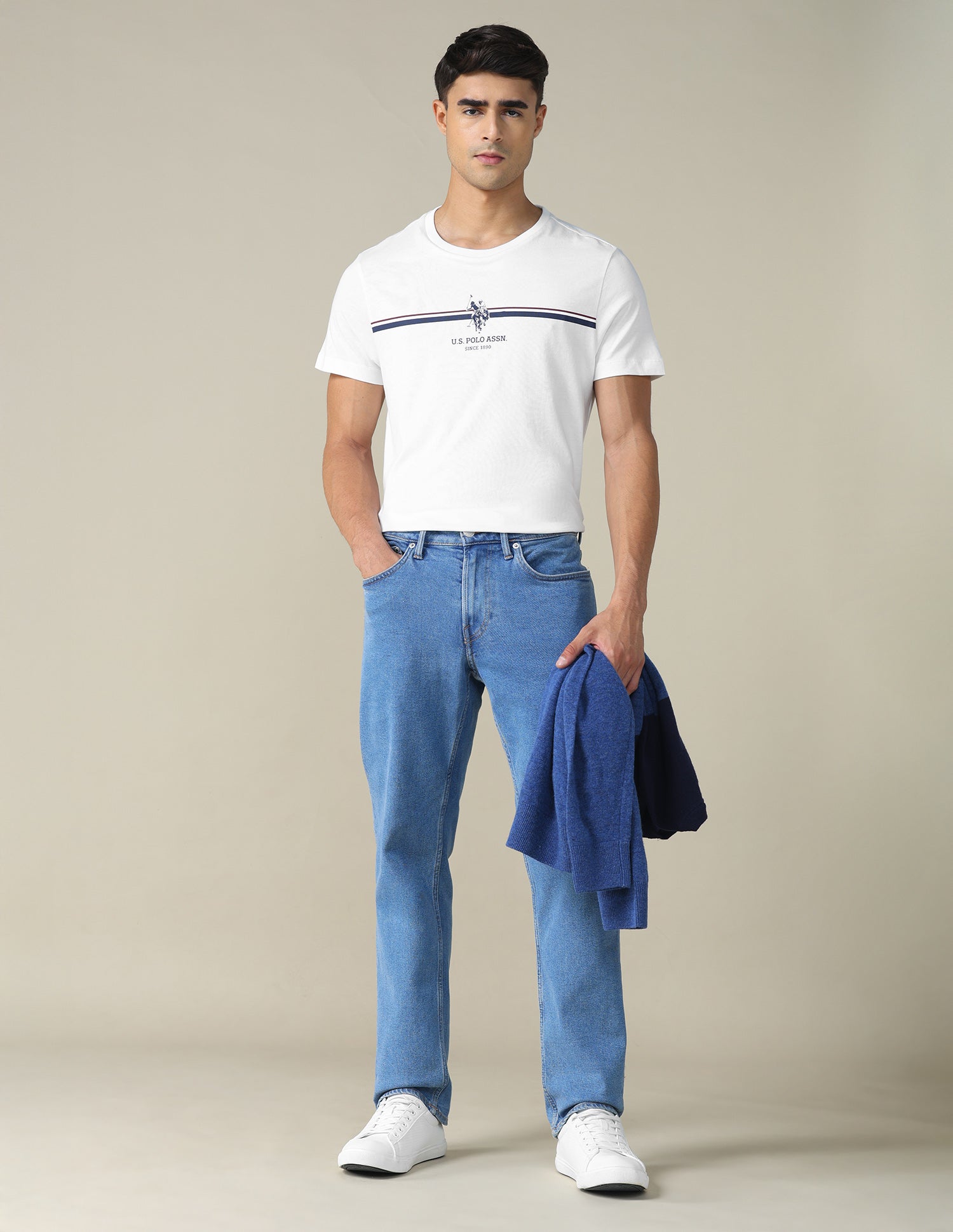 Horizontal Striped Regular Fit T-shirt Ivory - U.S. POLO ASSN. | Large