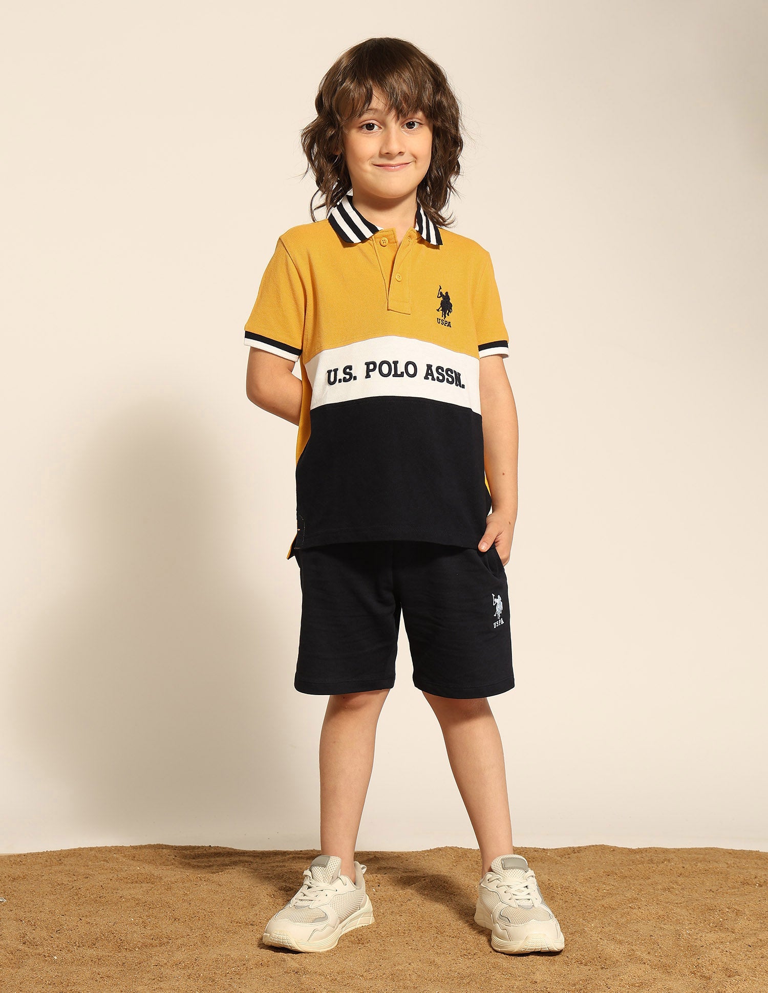 Boys Colour Blocked Pure Cotton Polo Shirt Yellow - U.S. POLO ASSN. | Large