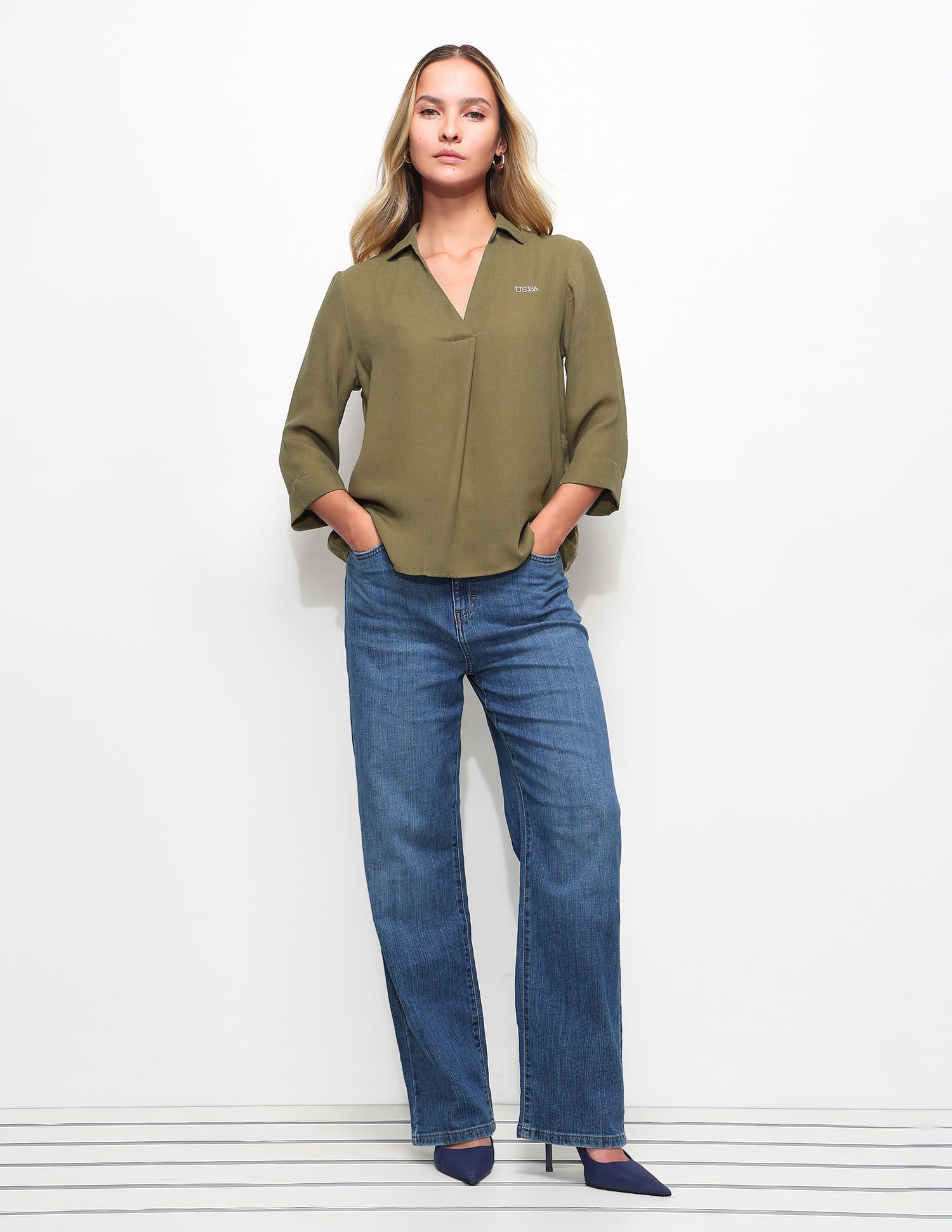 Textured Knotch Collar Top Green - U.S. Polo Assn. India | Large