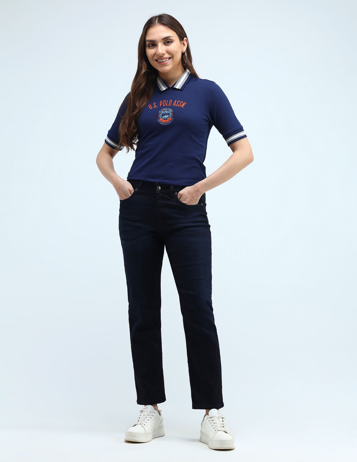 High Rise Straight Fit Jeans Dark Blue - U.S. Polo Assn. India | Large