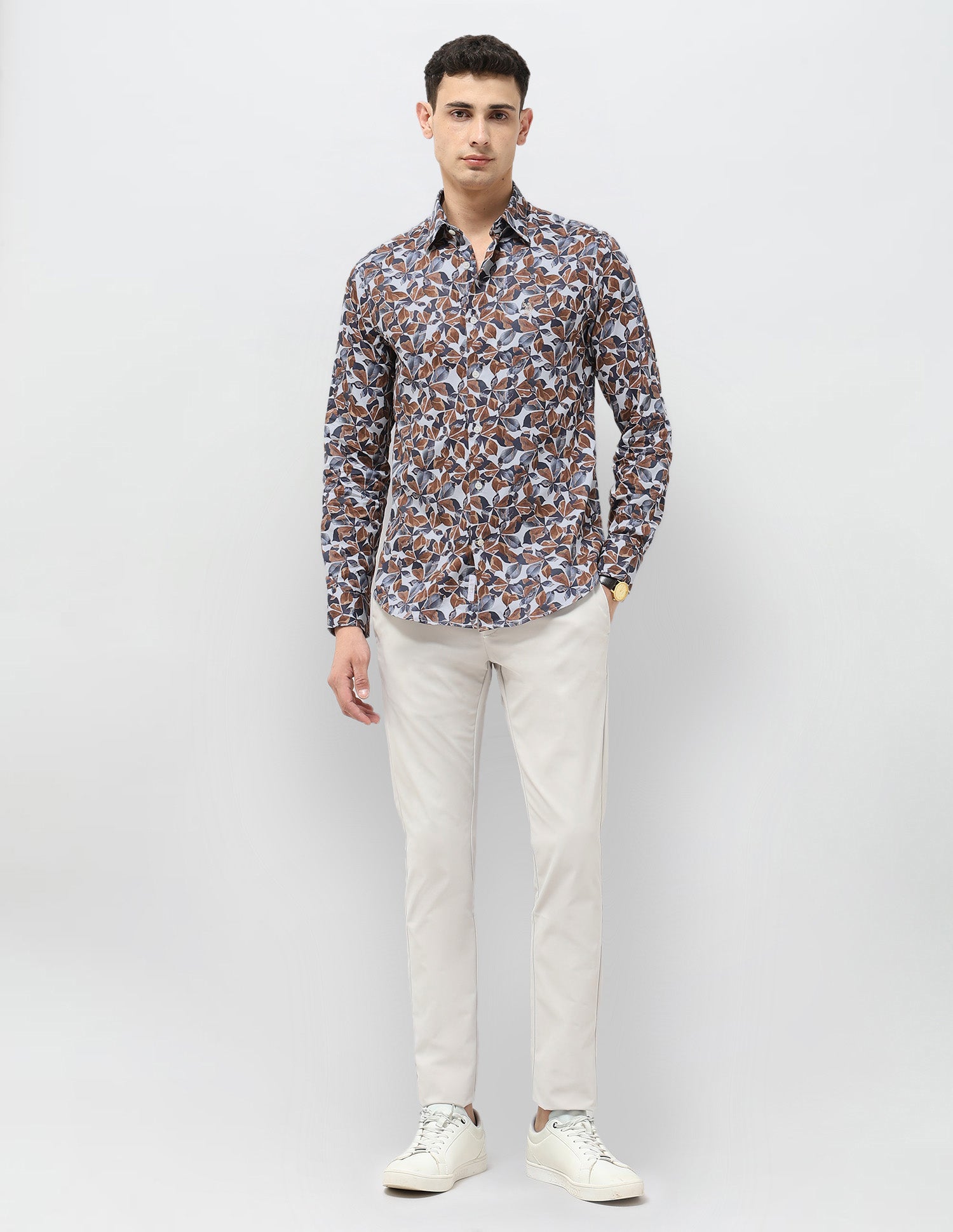 Satin Tropical Printed Shirt Brown - U.S. POLO ASSN. | Large