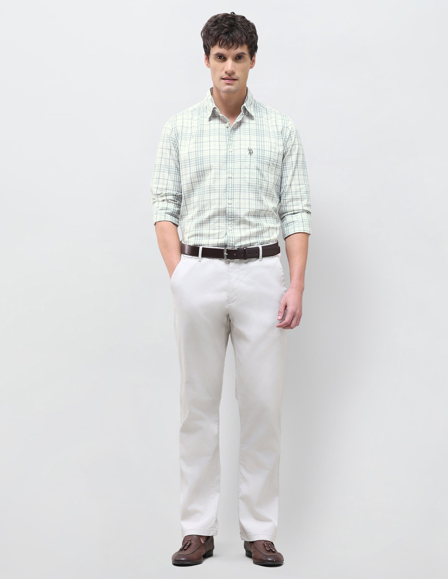 Tartan Checked Regular Fit Shirt Light Green - U.S. Polo Assn. India | Large