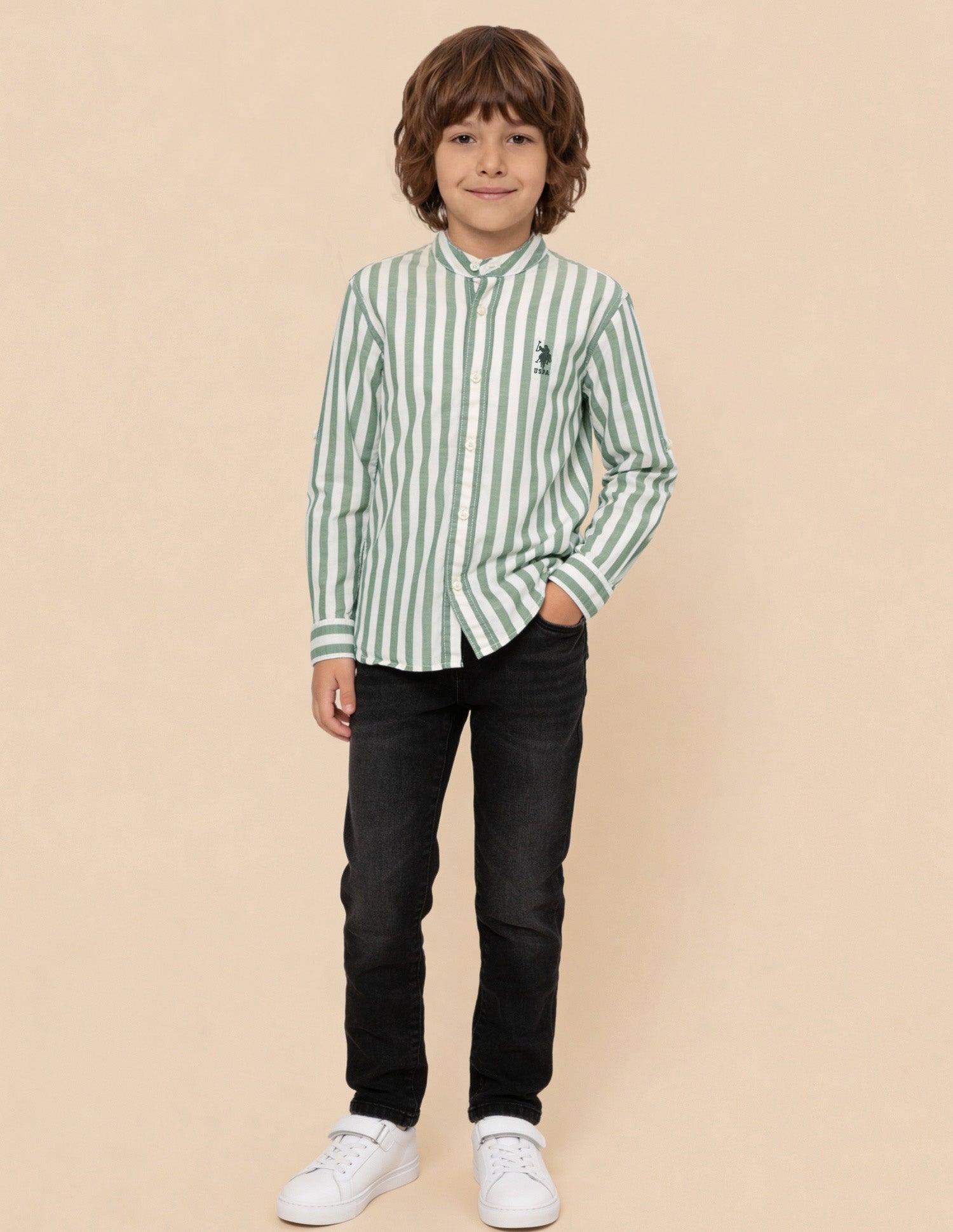 Vertical Striped Regular Fit Shirt Green - U.S. Polo Assn. India | Large