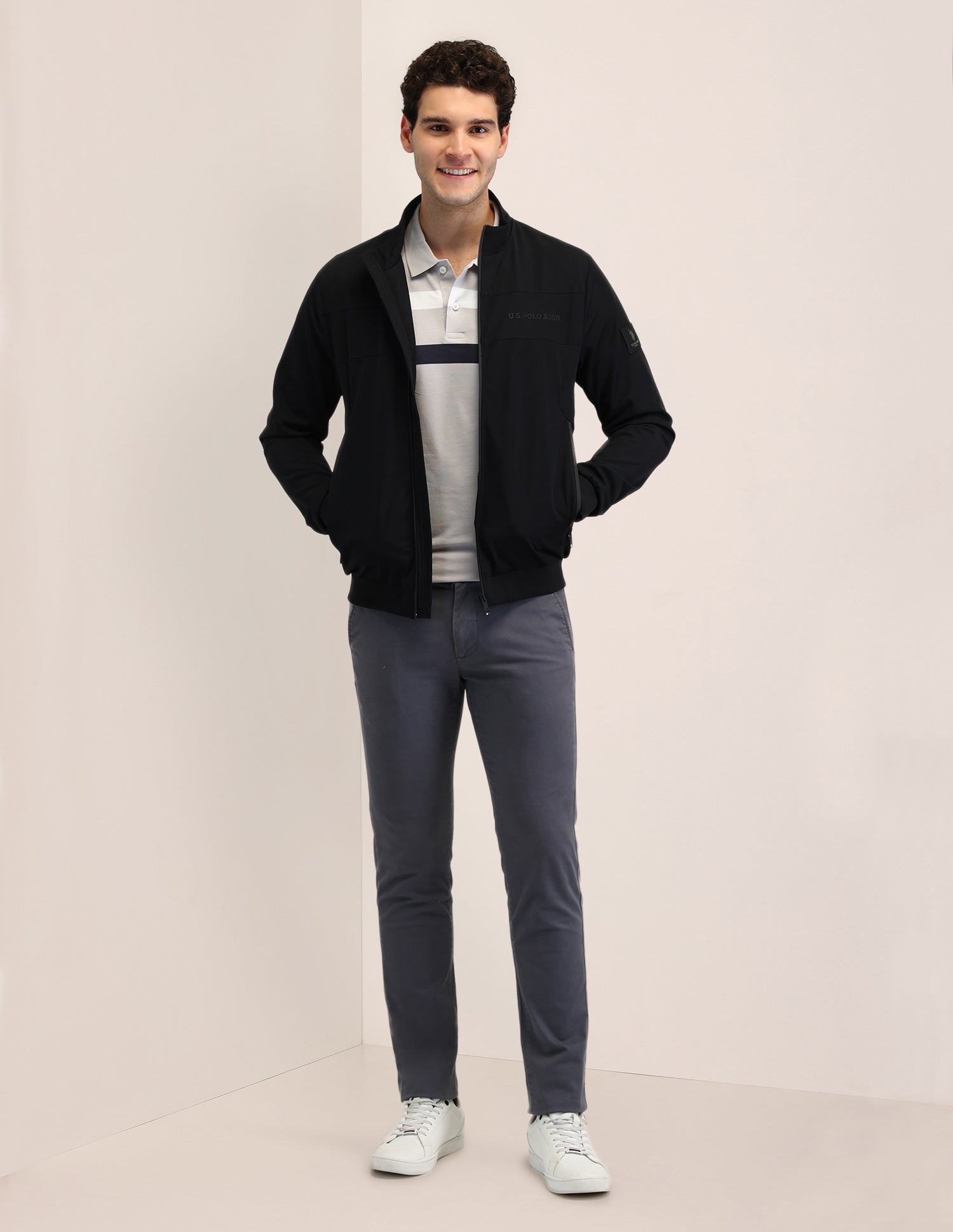 Solid Regular Fit Jacket Black - U.S. POLO ASSN. | Large