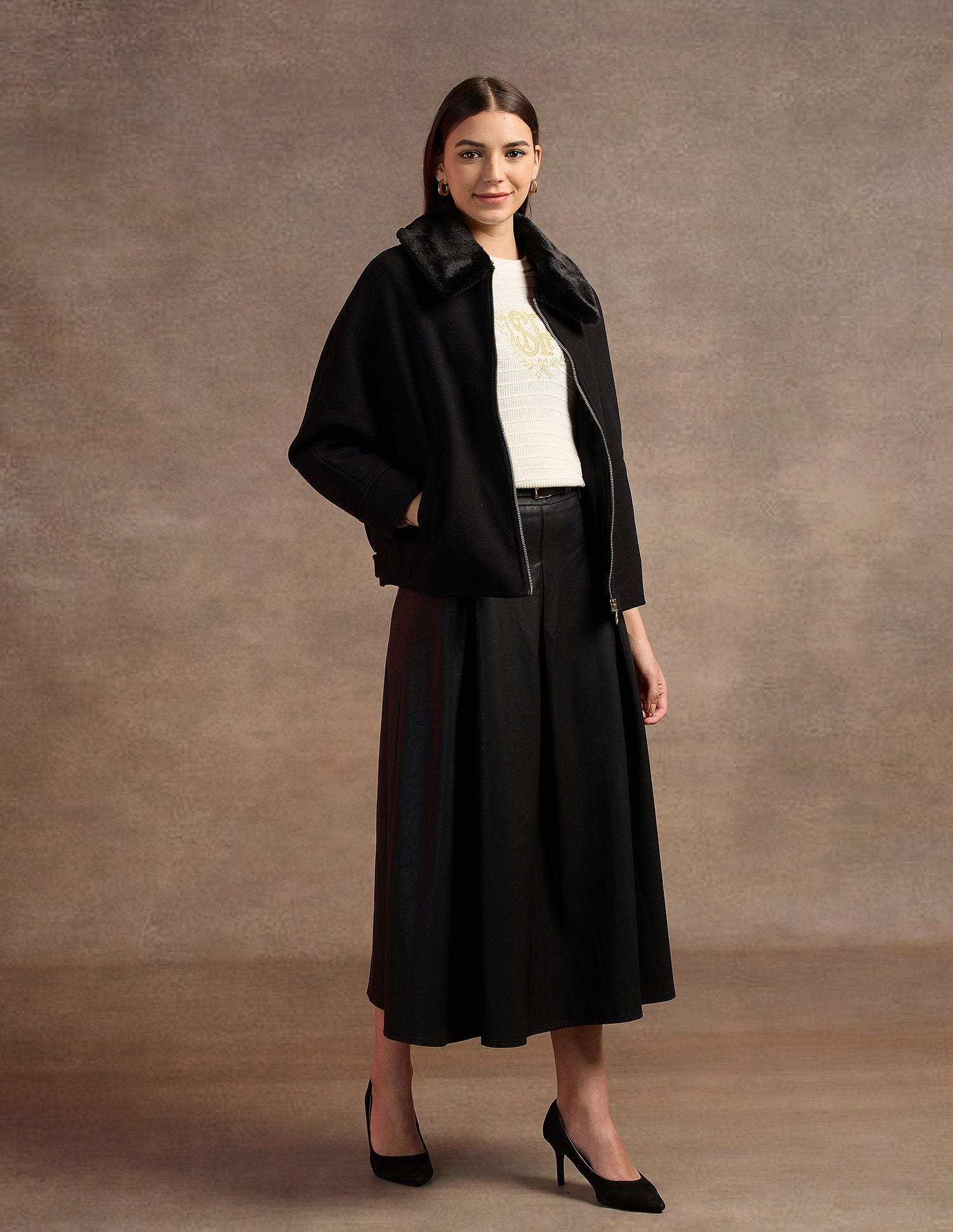 Fur Collar Kimono Jacket Black - U.S. POLO ASSN. | Large