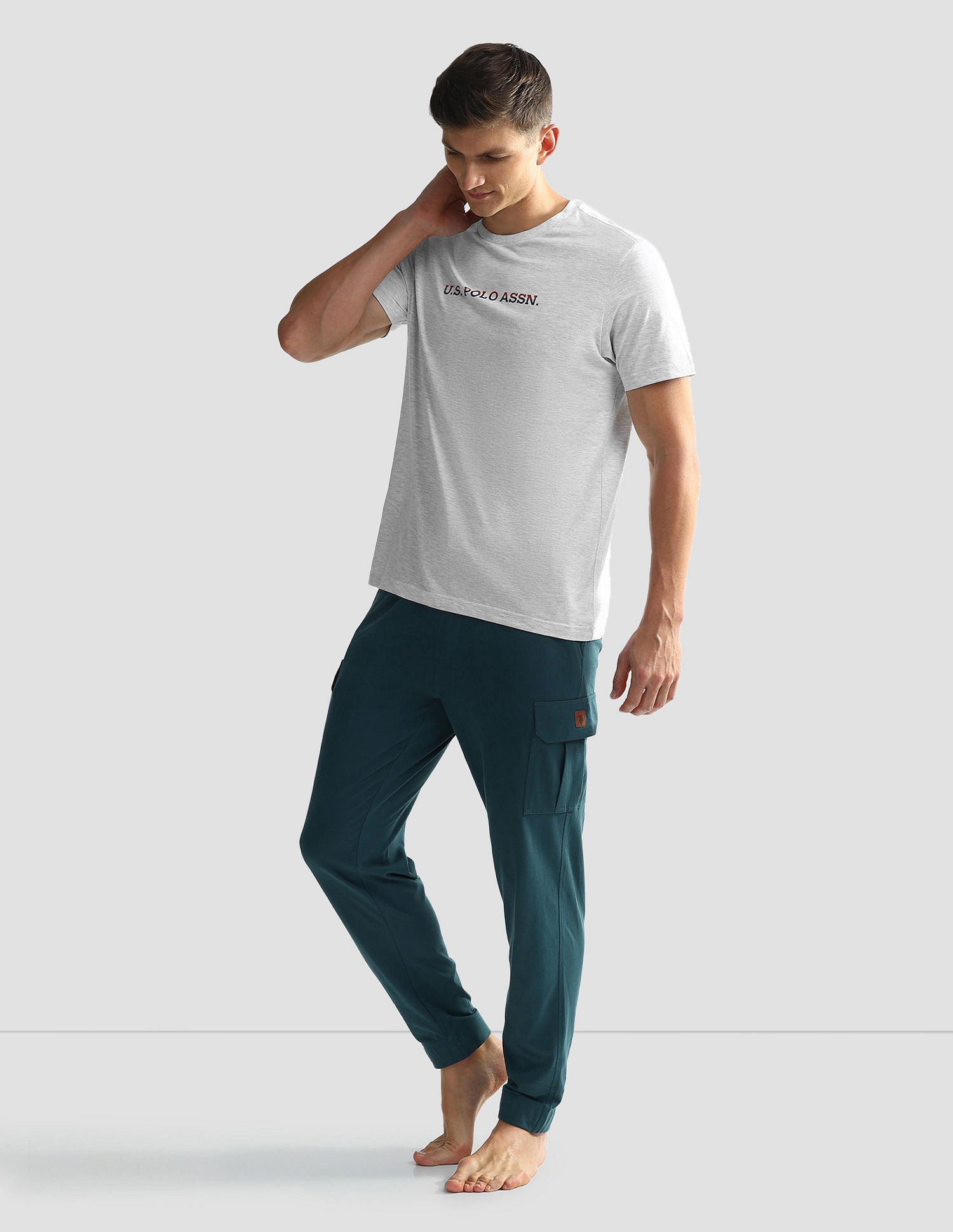 Brand Print Cotton OEE02 Lounge T-Shirt - Pack Of 2 Navy and Grey Mel - U.S. POLO ASSN. | Large