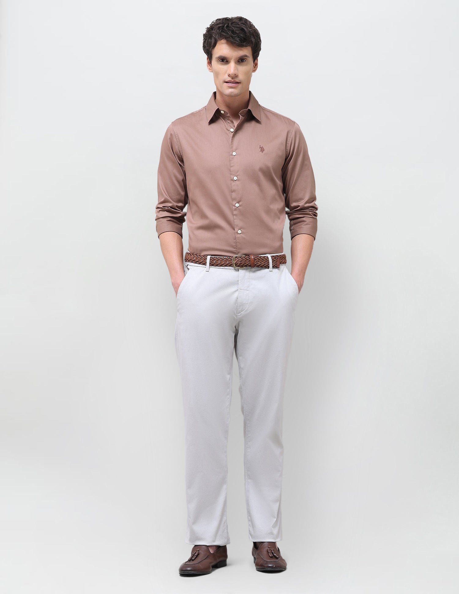 Satin Solid Shirt Light Brown - U.S. Polo Assn. India | Large