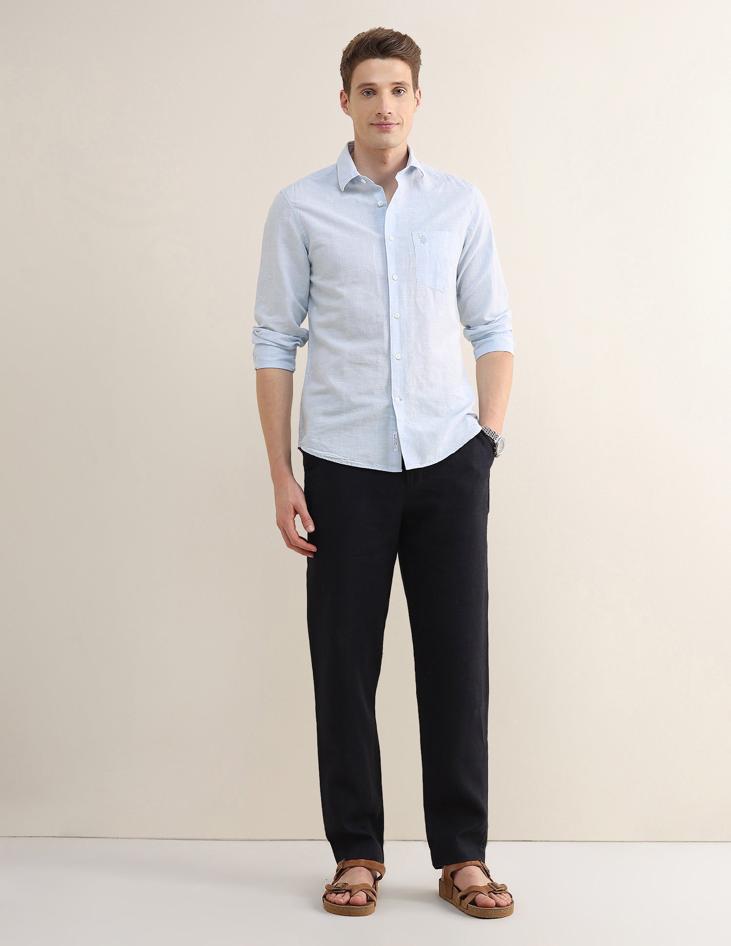 Solid Regular Fit Shirt Light Blue - U.S. Polo Assn. India | Large