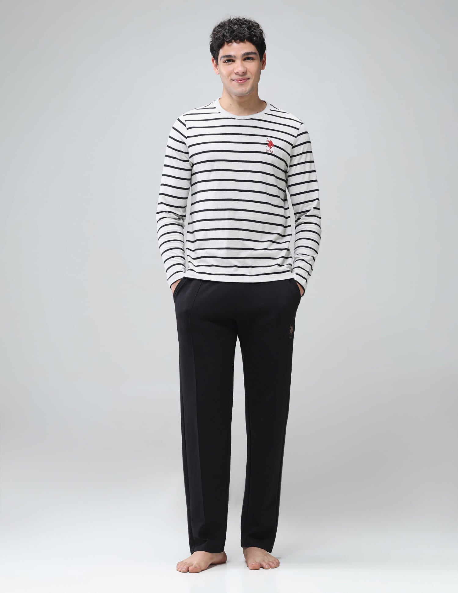 Comfort Fit Stripe Cotton I689 Lounge T-Shirt - Pack Of 1 Light Grey - U.S. Polo Assn. India | Large