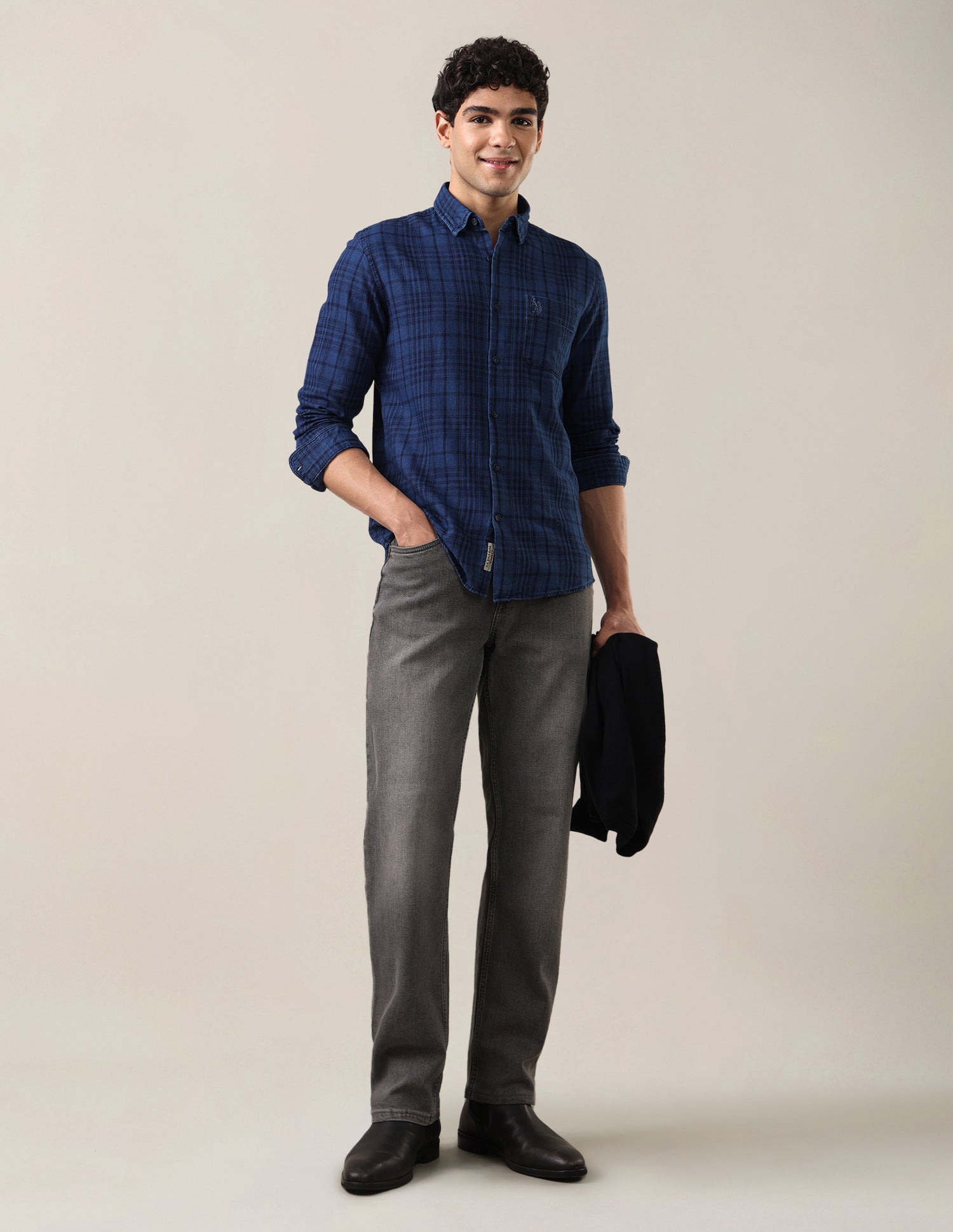 Twill Plaid Checked Shirt Dark Indigo - U.S. Polo Assn. India | Large