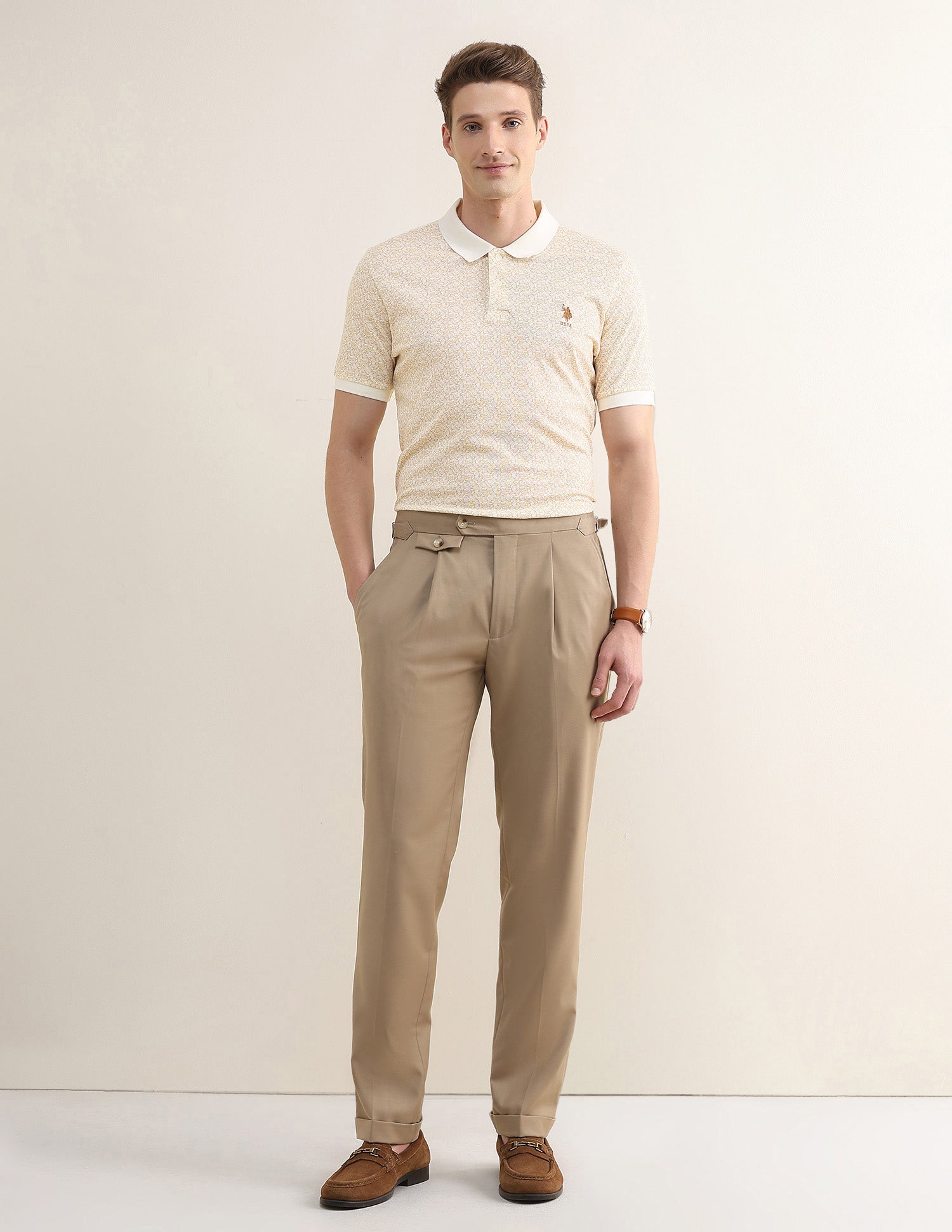 Tropical Printed Slim Fit Polo Shirt Beige - U.S. Polo Assn. India | Large