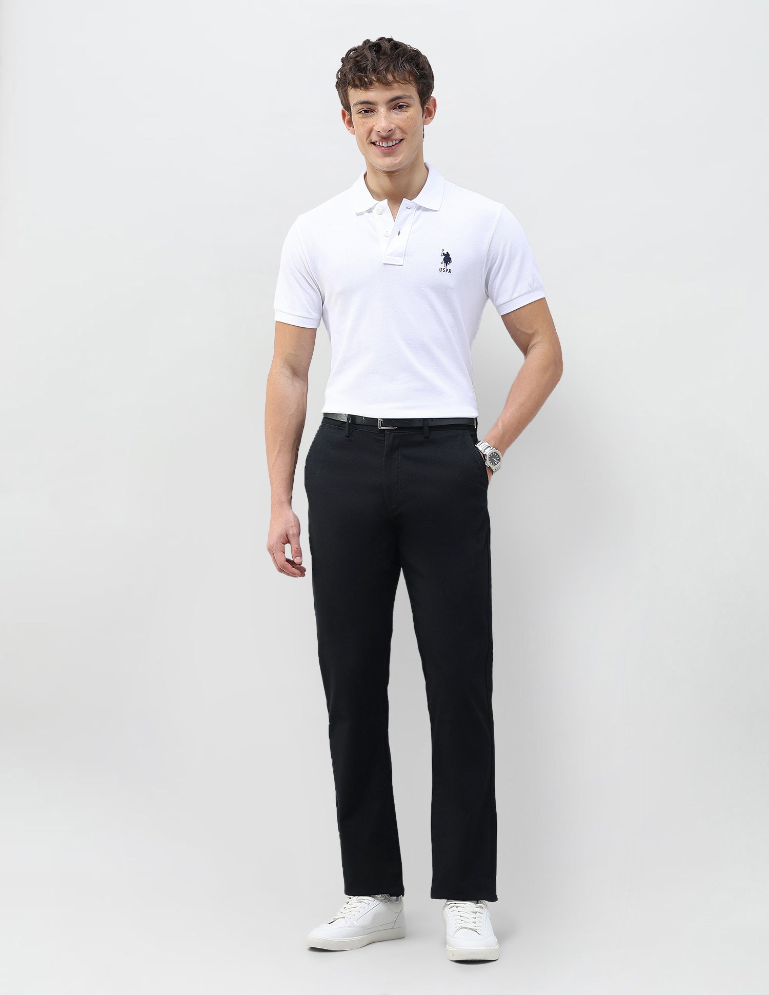 Riley Straight Fit Dobby Trousers Black - U.S. Polo Assn. India | Large