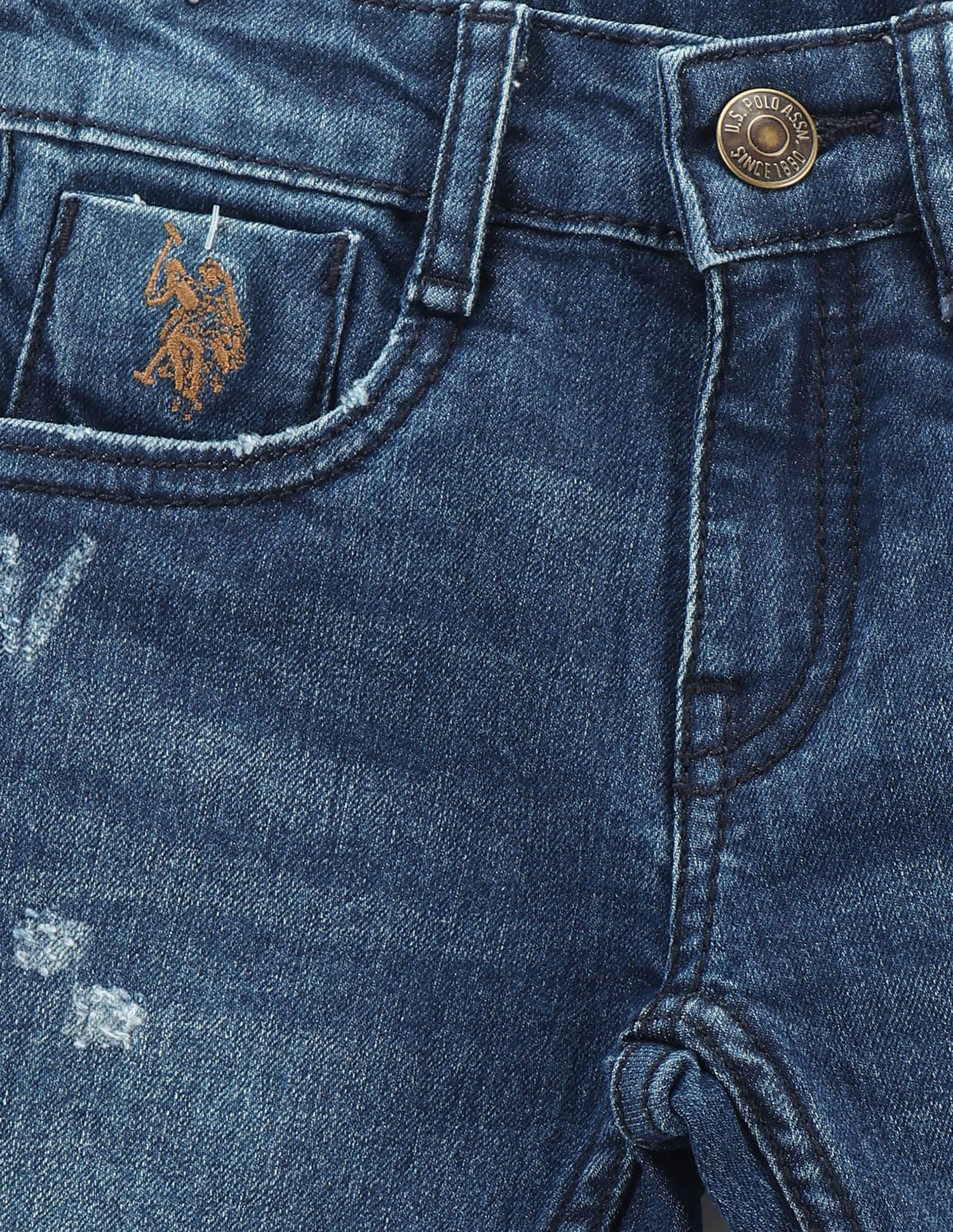 Boys Slim Fit Lightly Distressed Jeans Blue - U.S. POLO ASSN. | Large