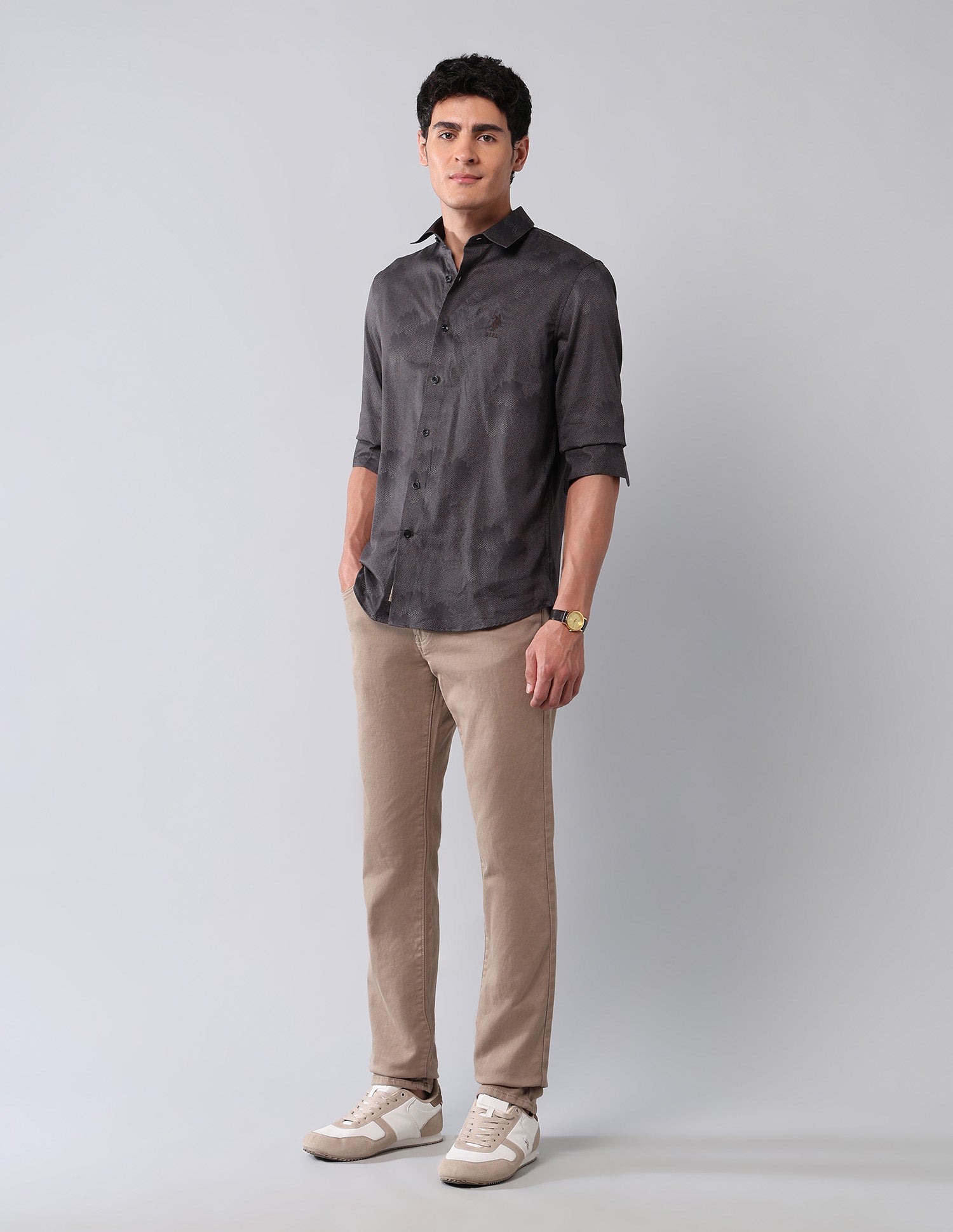 All-Over Printed Pure Cotton Shirt Wine - U.S. Polo Assn. India | Large
