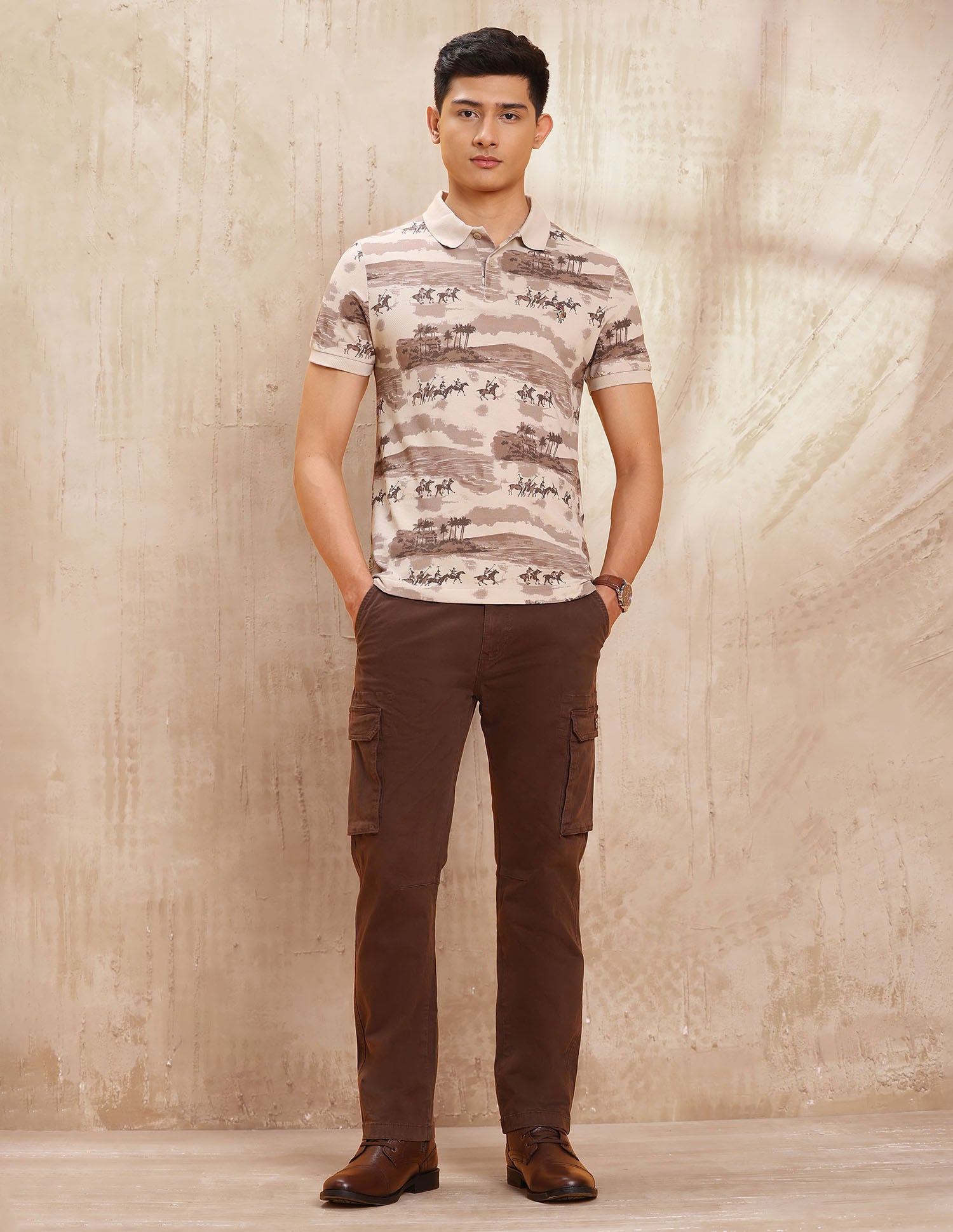 All Over Printed Muscle Fit Polo Shirt Peach - U.S. POLO ASSN. | Large