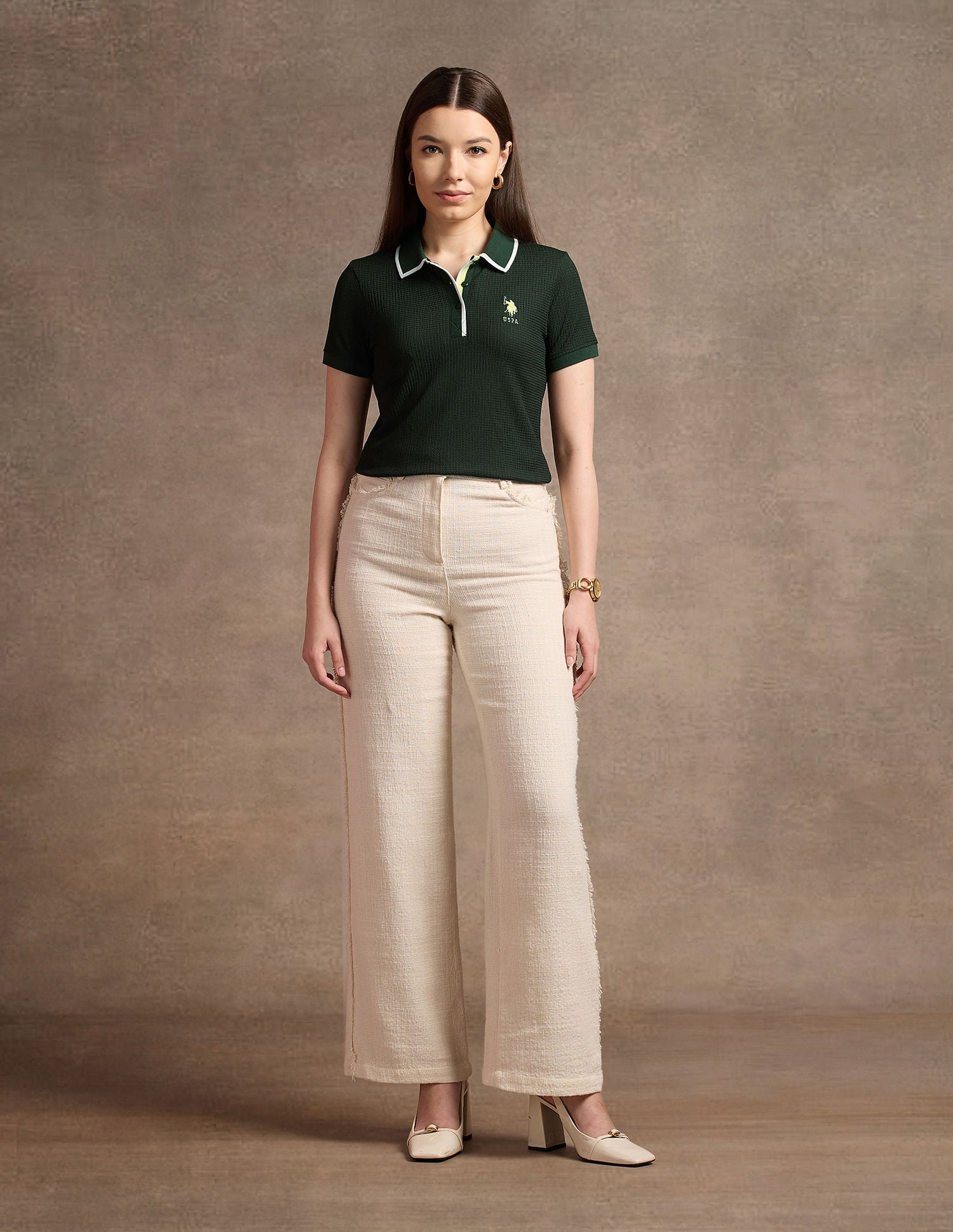 Tipped Collar Textured Polo Shirt Green - U.S. POLO ASSN. | Large