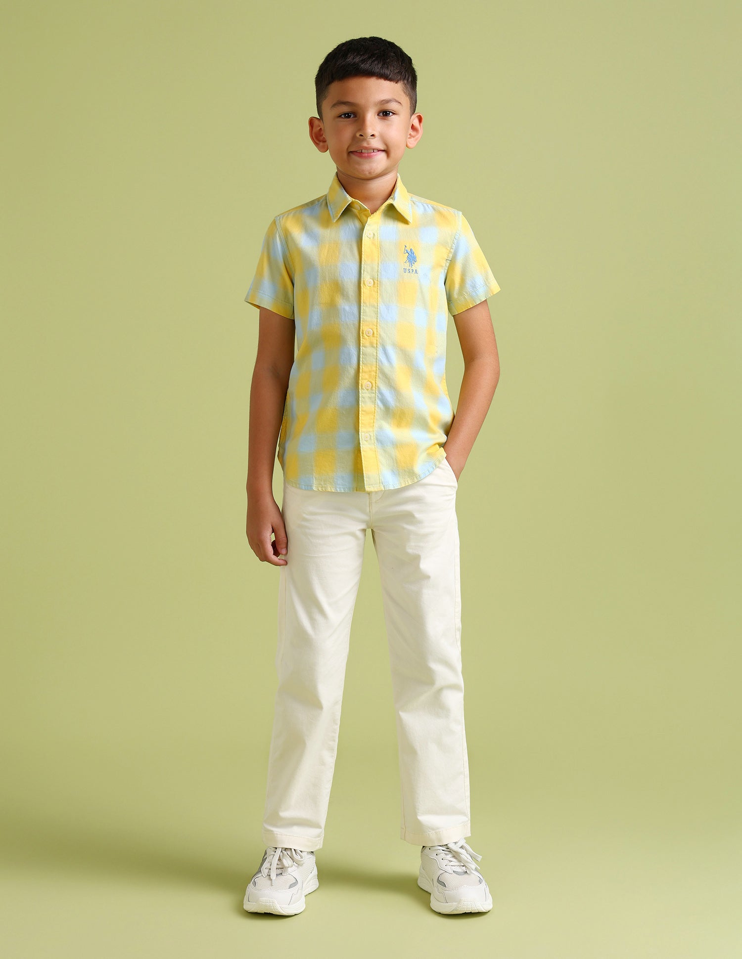 Boys Regular Fit Buffalo Checks Shirt Medium Yellow - U.S. Polo Assn. India | Large
