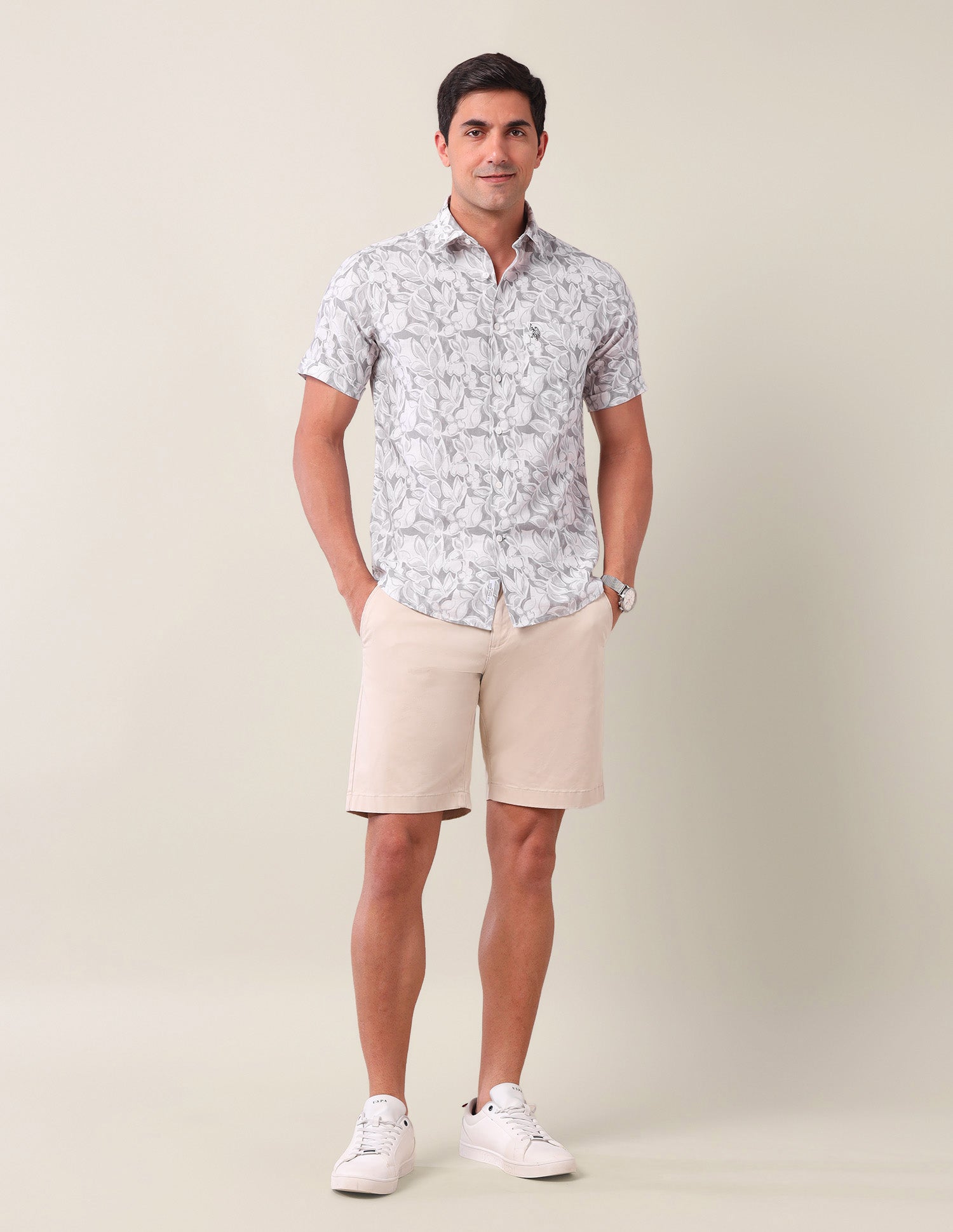 Tailored Fit All Over Printed Shirt Light Grey - U.S. Polo Assn. India | Large