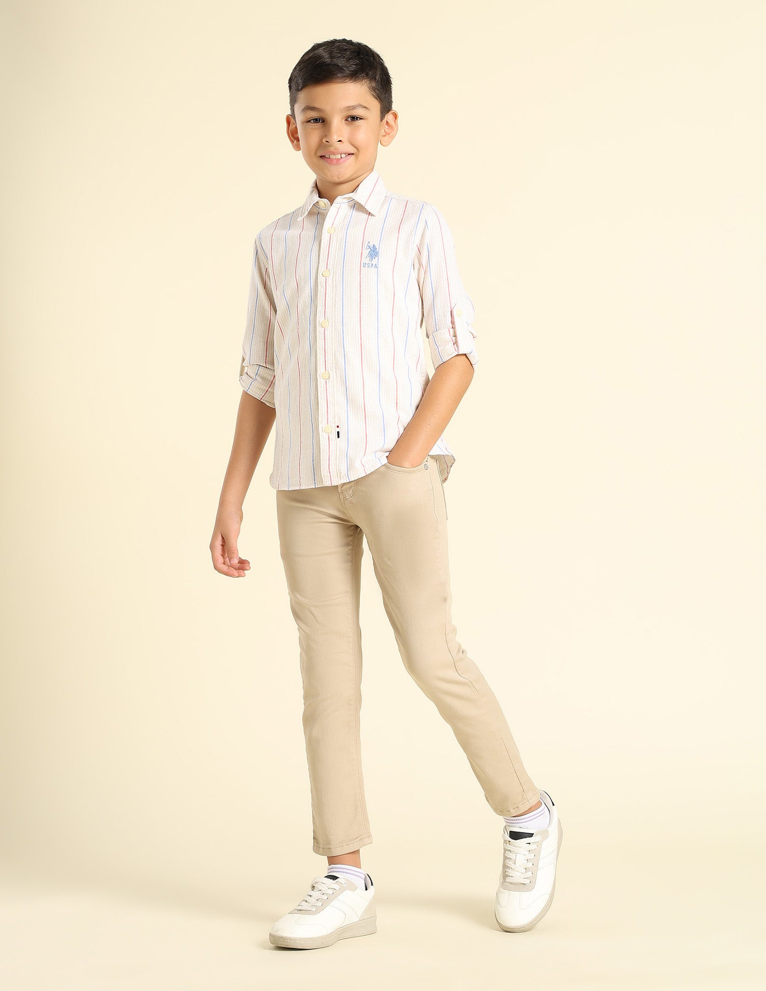 Boys Vertical Striped Regular Fit Shirt Red - U.S. POLO ASSN. | Large