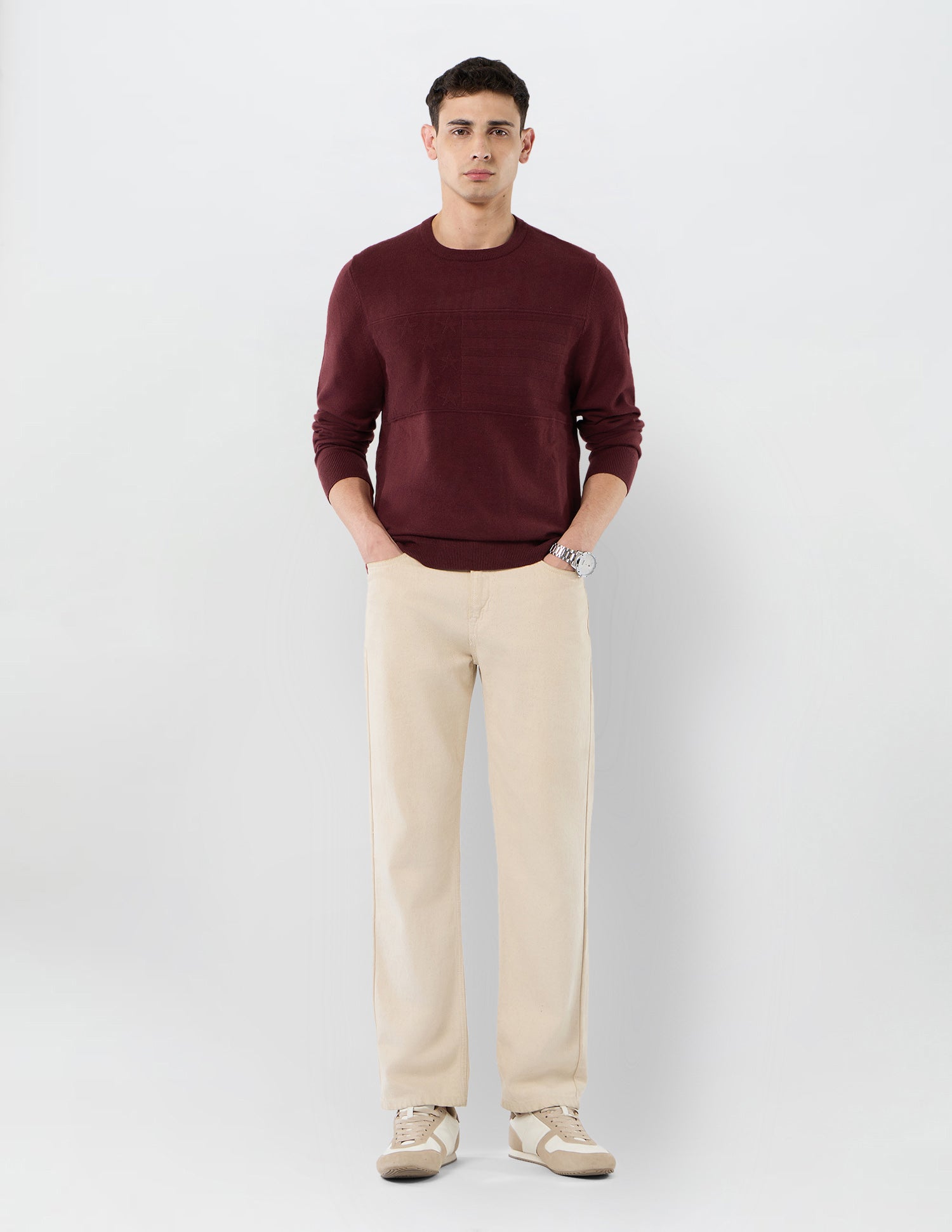 Graphic Patterned Knit Regular Fit Sweater Maroon - U.S. POLO ASSN. | Large