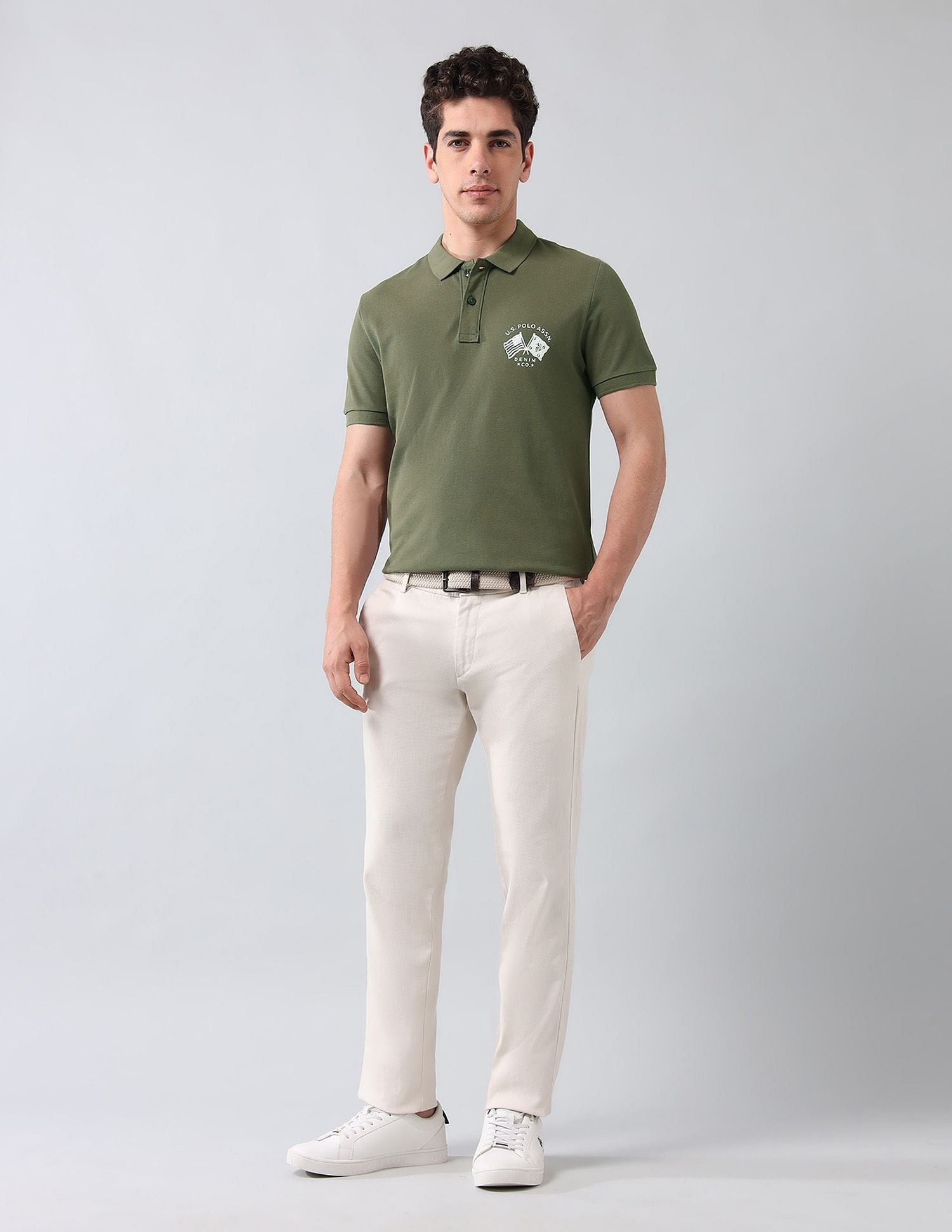 Muscle Fit Brand Printed Polo Shirt Light Olive - U.S. Polo Assn. India | Large
