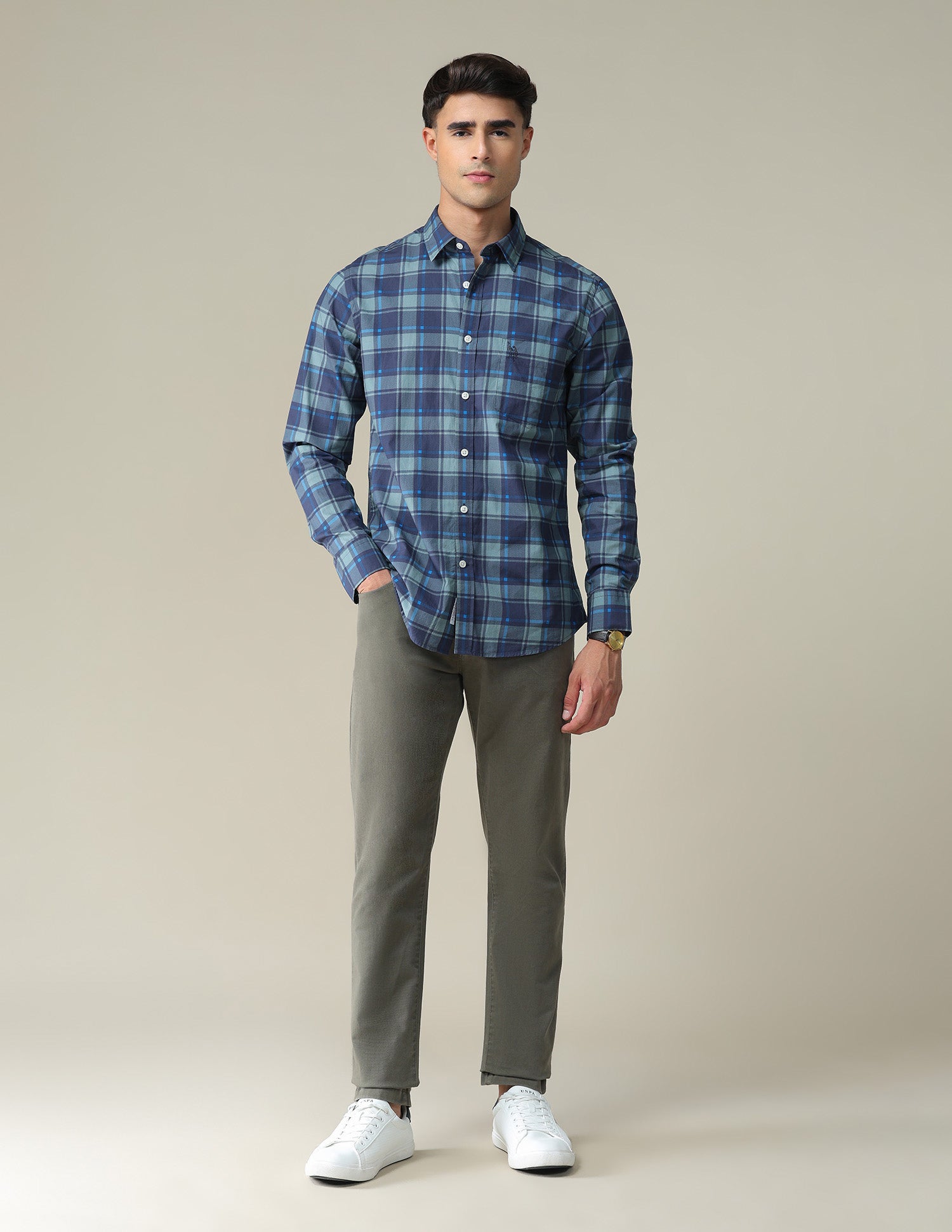 Tartan Check Cotton Shirt Navy - U.S. POLO ASSN. | Large